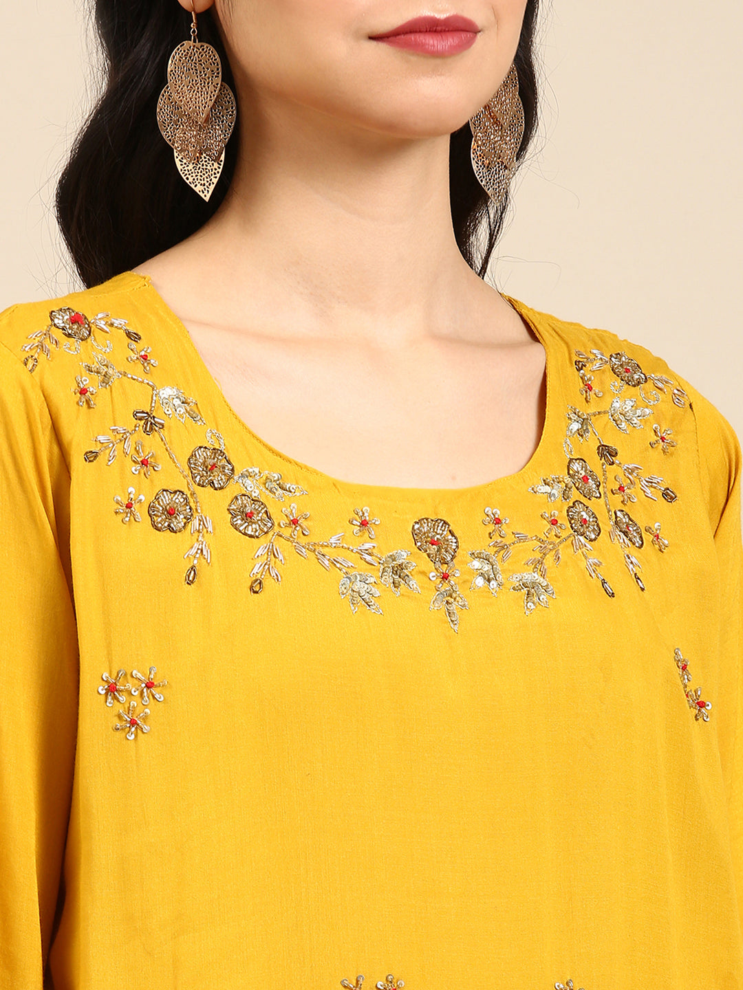 Women's Yellow Solid Kurta Set