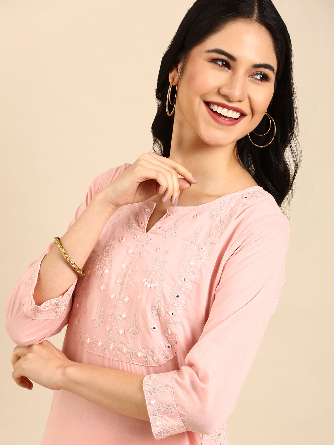 Women's Pink Printed  Kurta Set