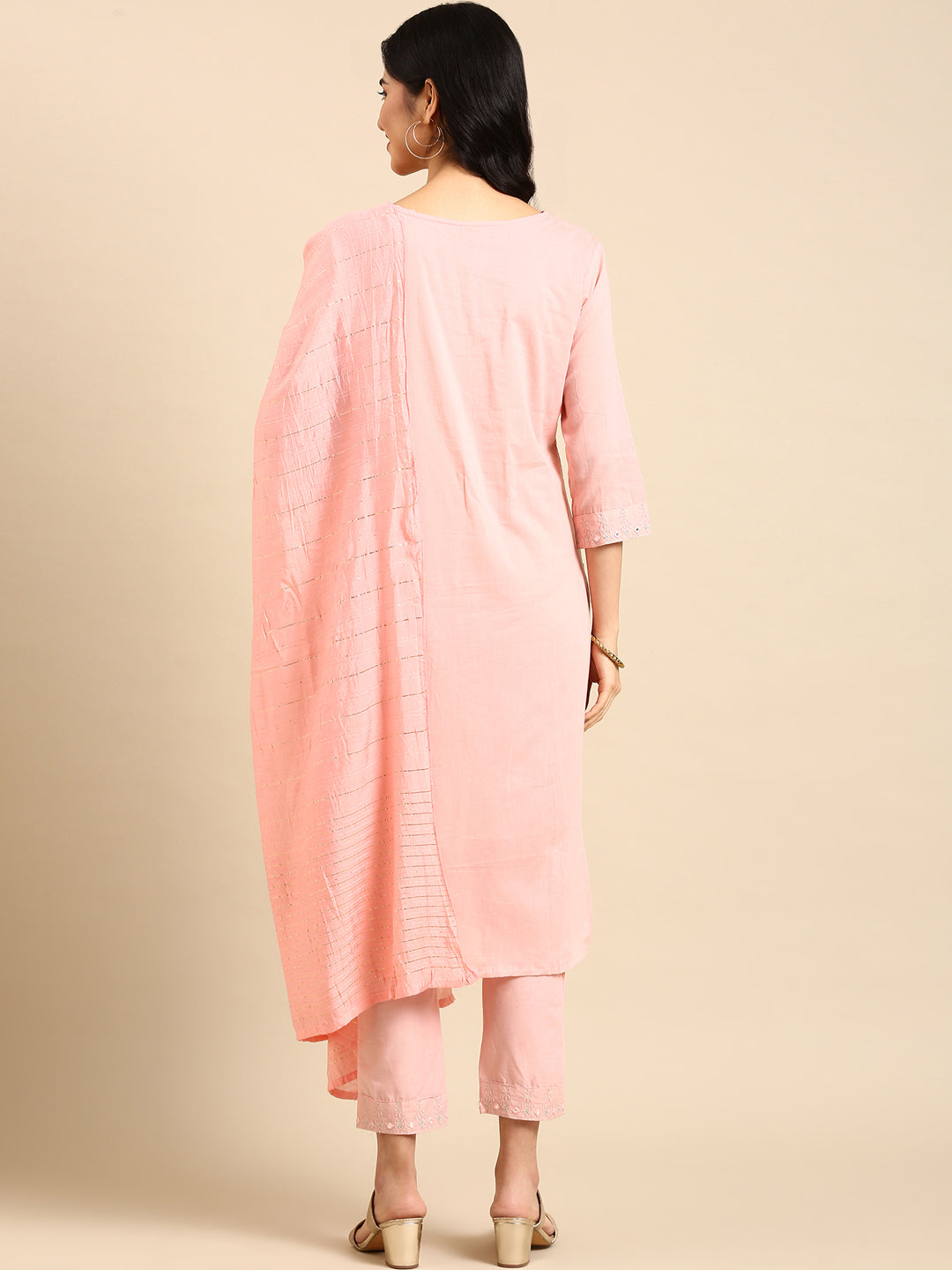 Women's Pink Printed  Kurta Set