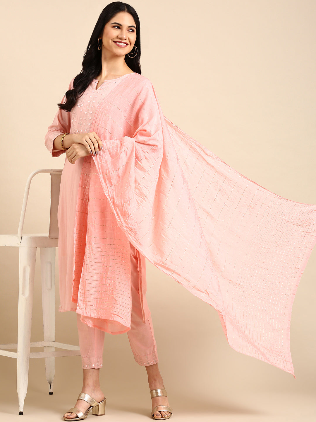 Women's Pink Printed  Kurta Set