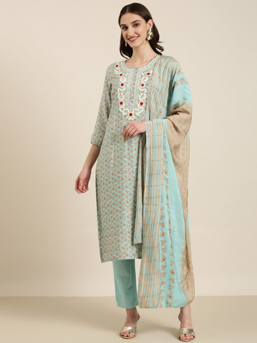 Women Blue Floral Kurta Set