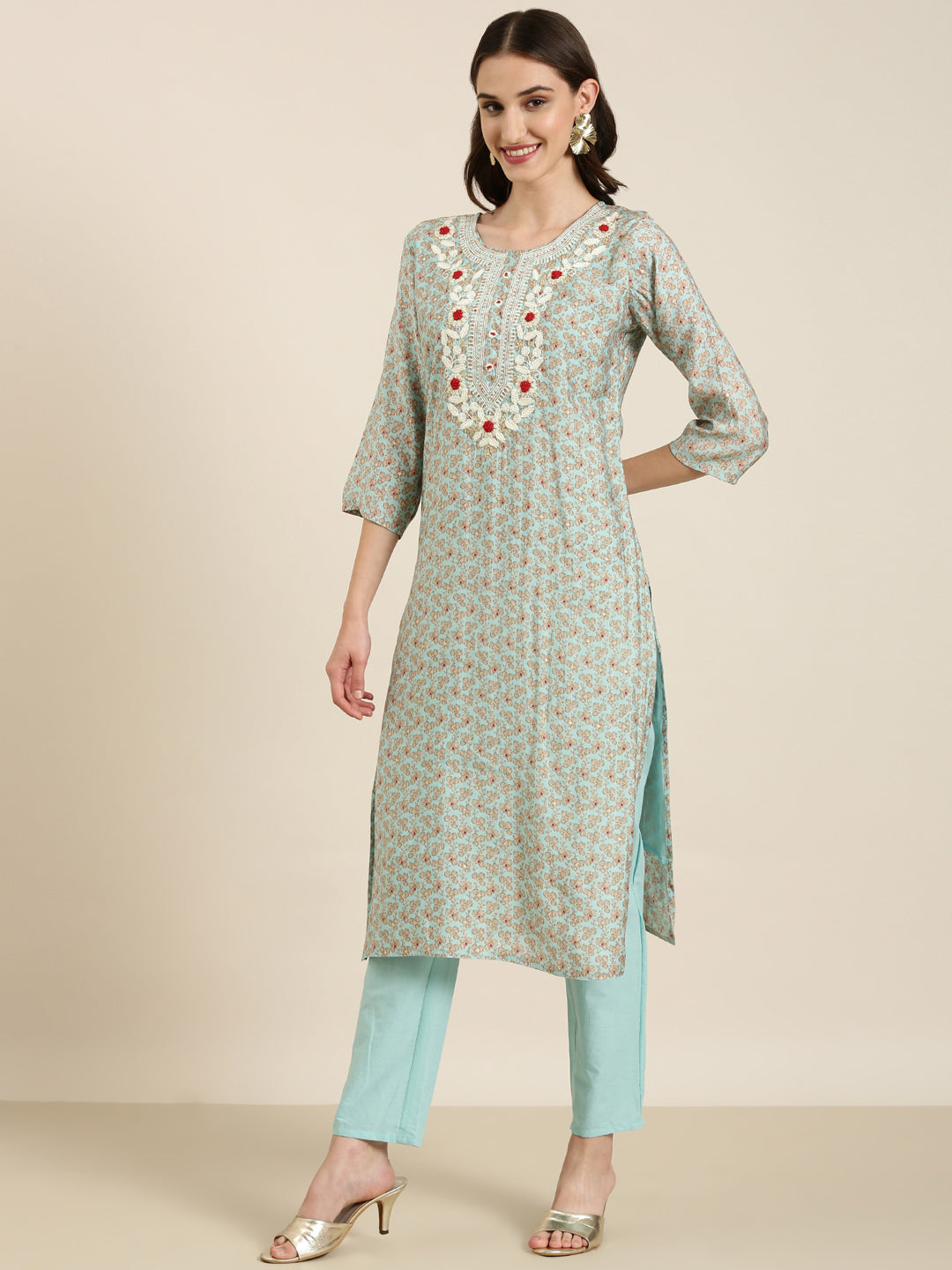 Women Blue Floral Kurta Set