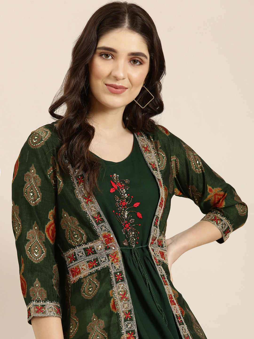 Women Green Solid Anarkali Kurta