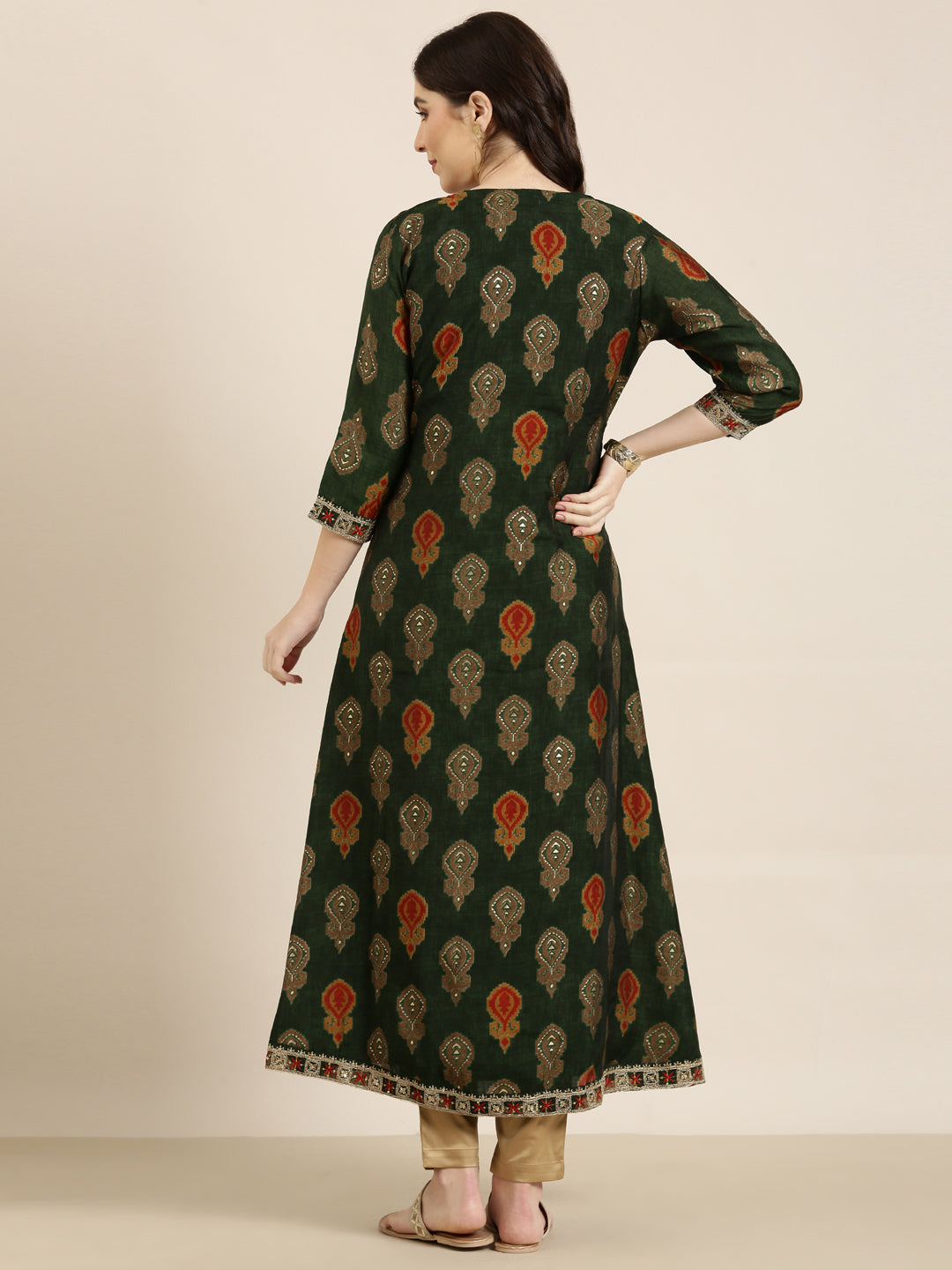 Women Green Solid Anarkali Kurta