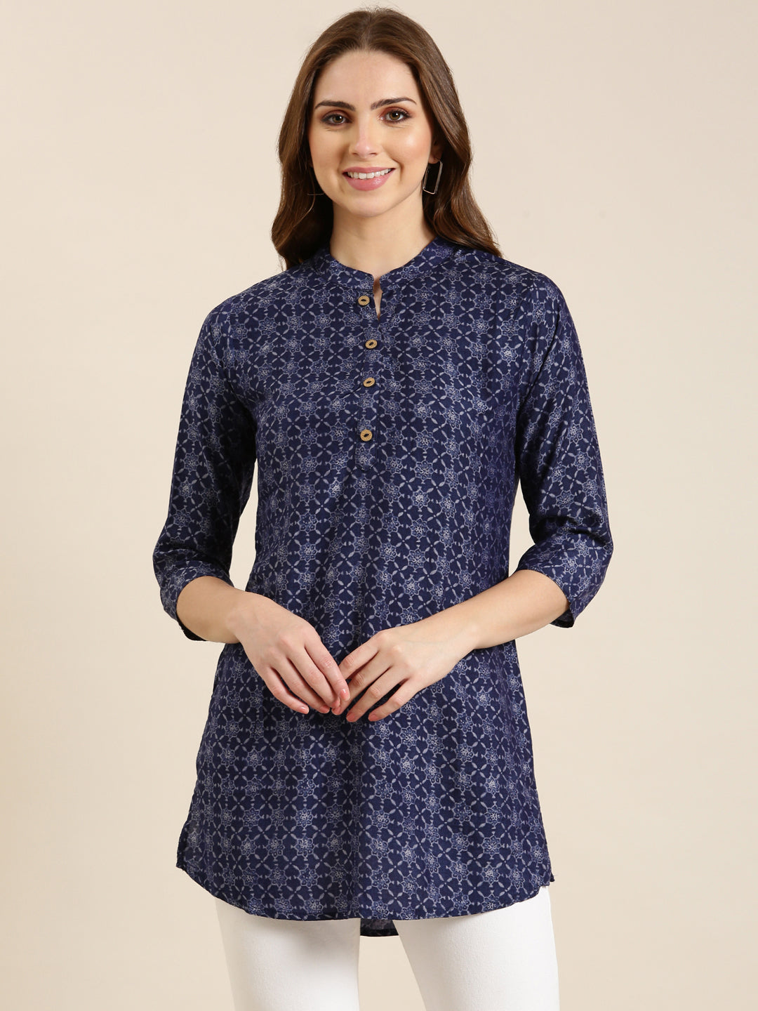 Women Navy Blue Ethnic Motifs Straight Kurti