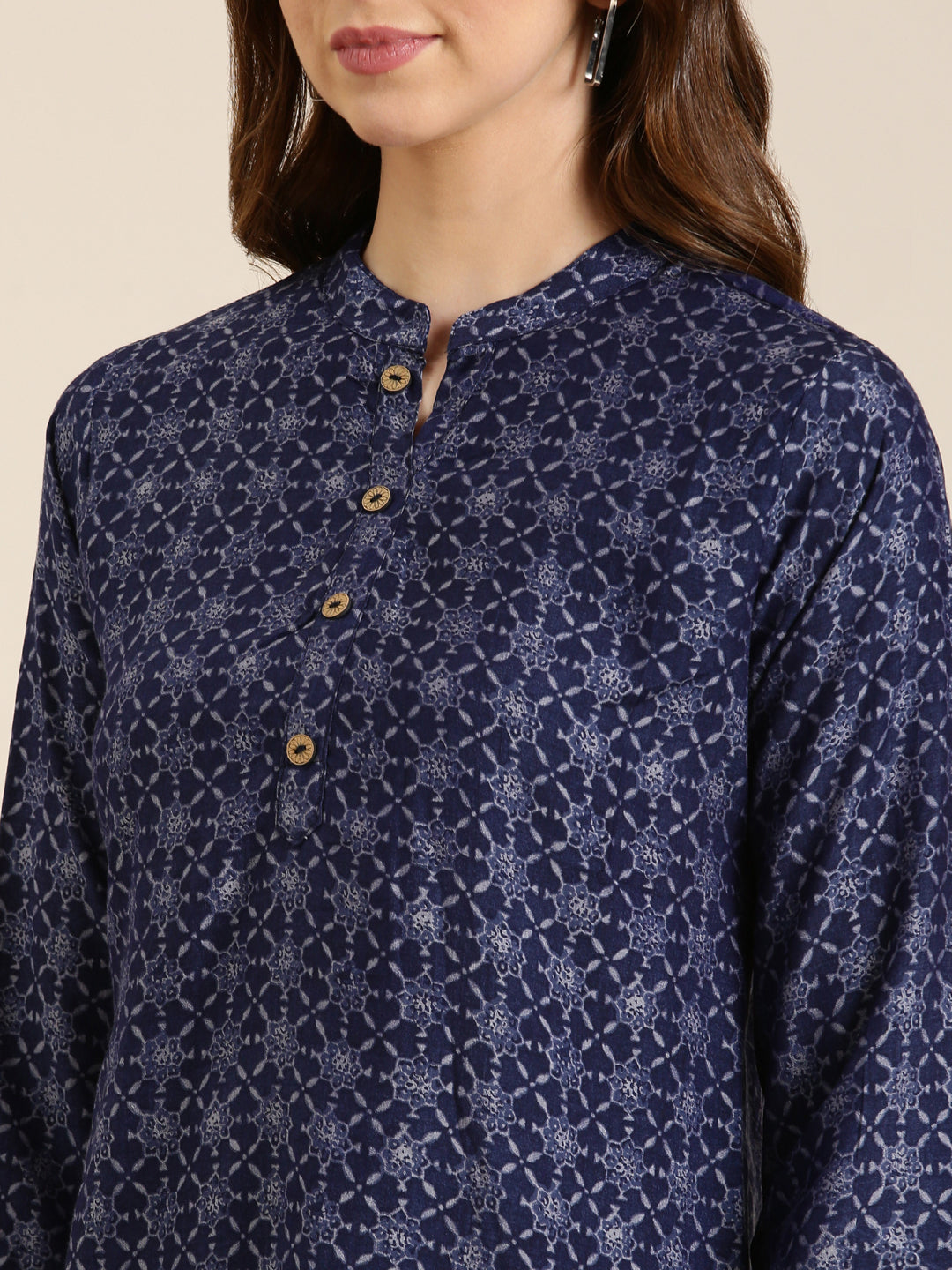 Women Navy Blue Ethnic Motifs Straight Kurti