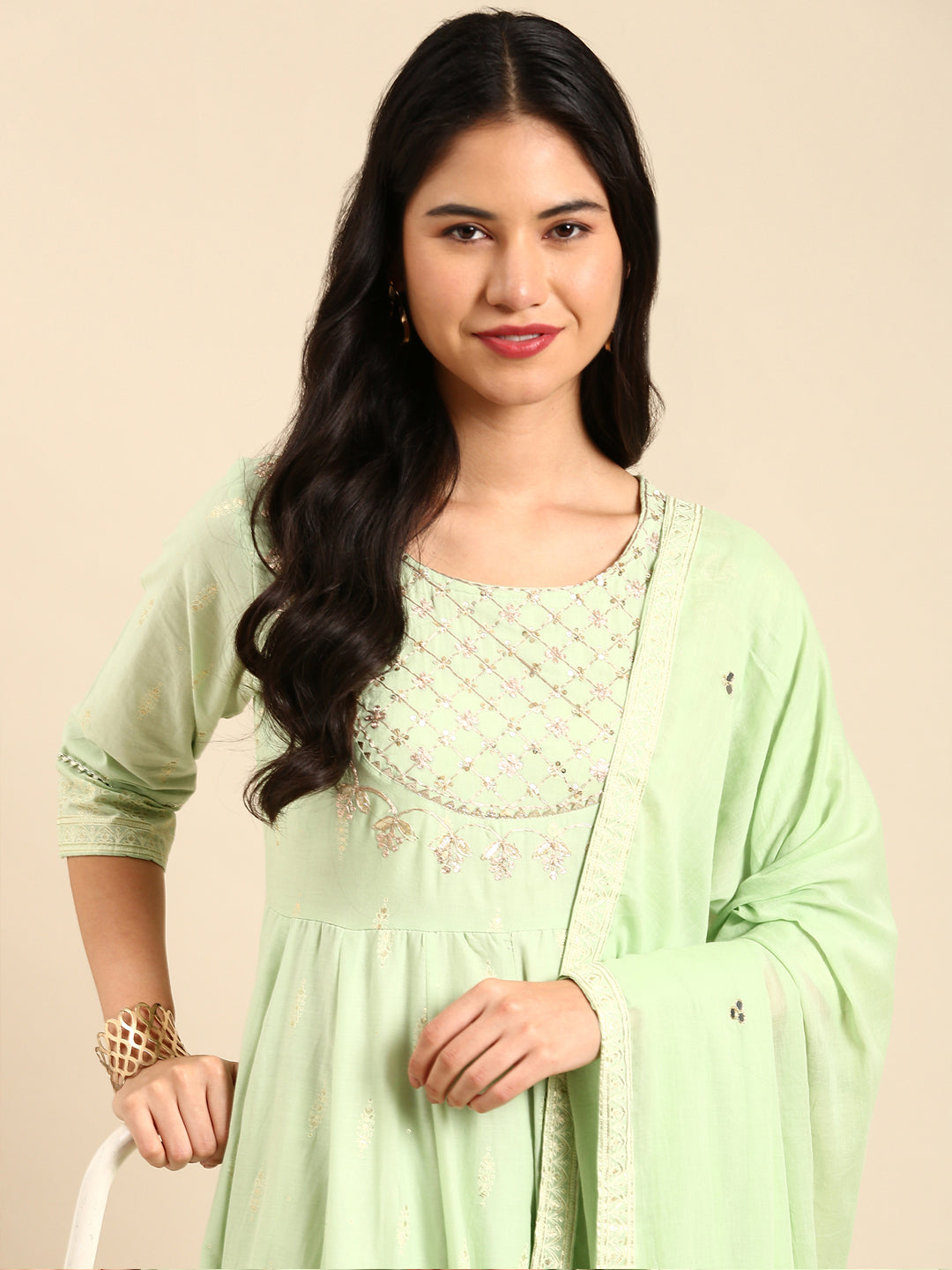 Women's Green Printed Anarkali Kurta