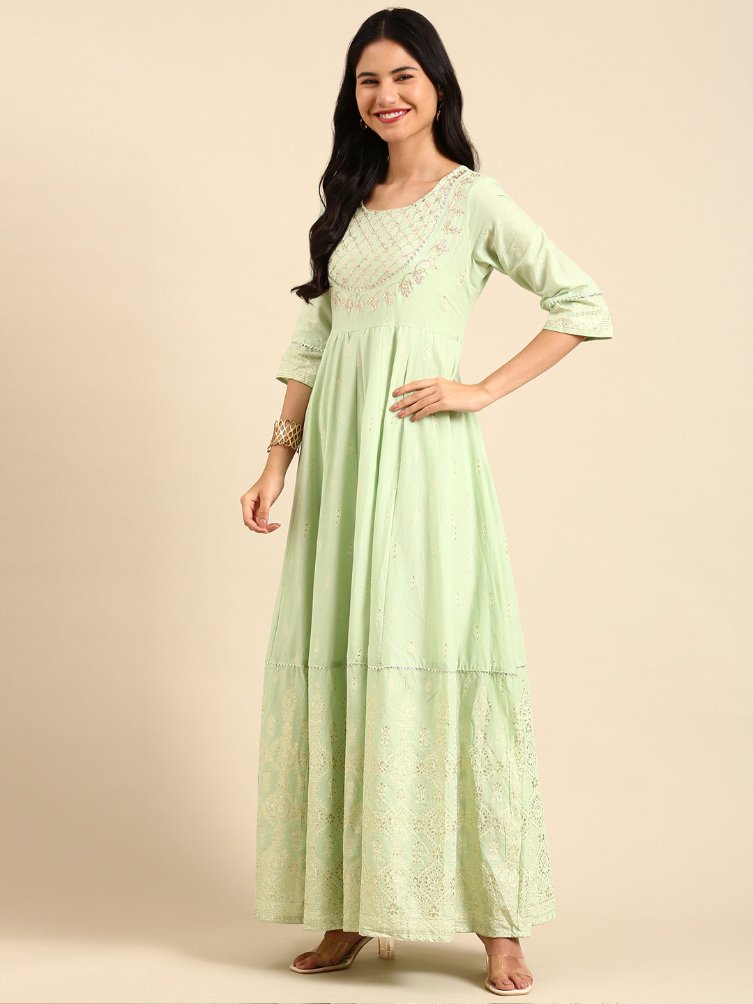 Women's Green Printed Anarkali Kurta