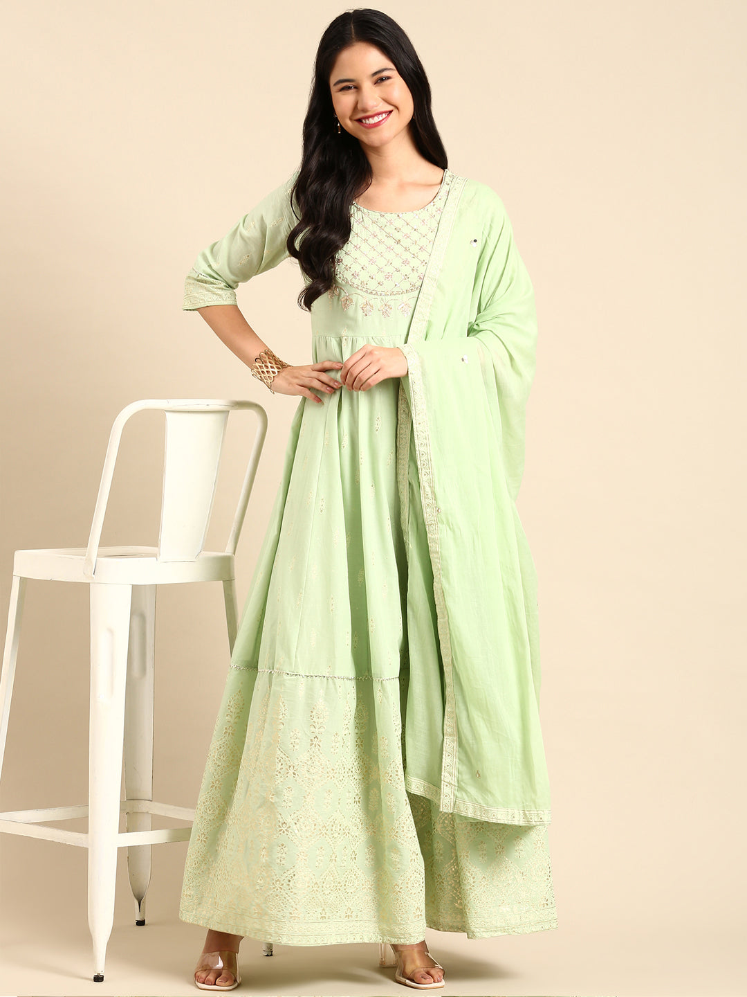 Women's Green Printed Anarkali Kurta