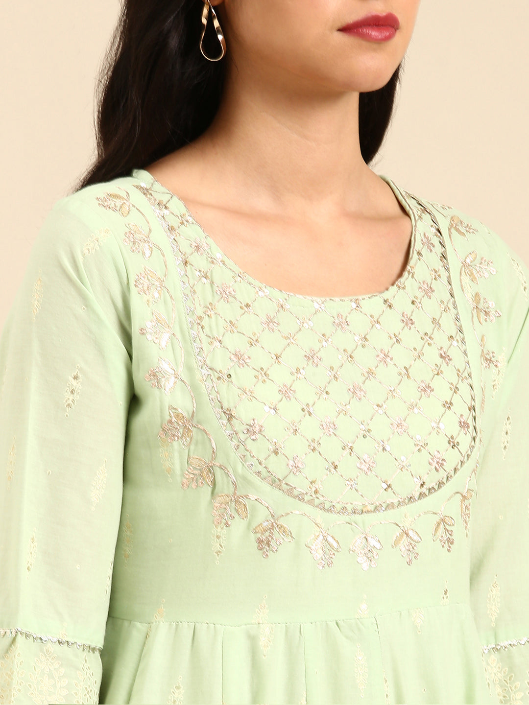 Women's Green Printed Anarkali Kurta