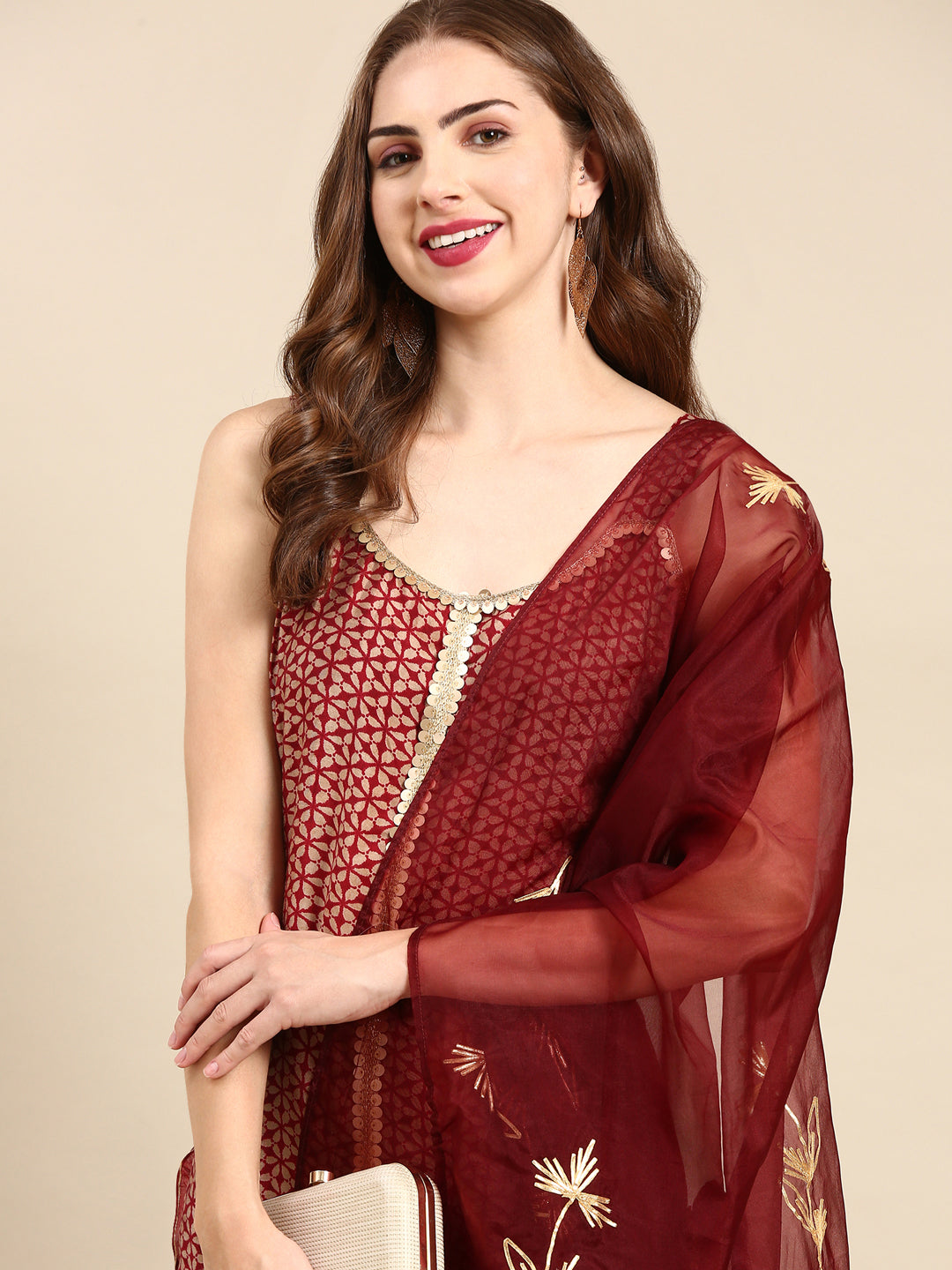 Women's Maroon Printed Kurta Set