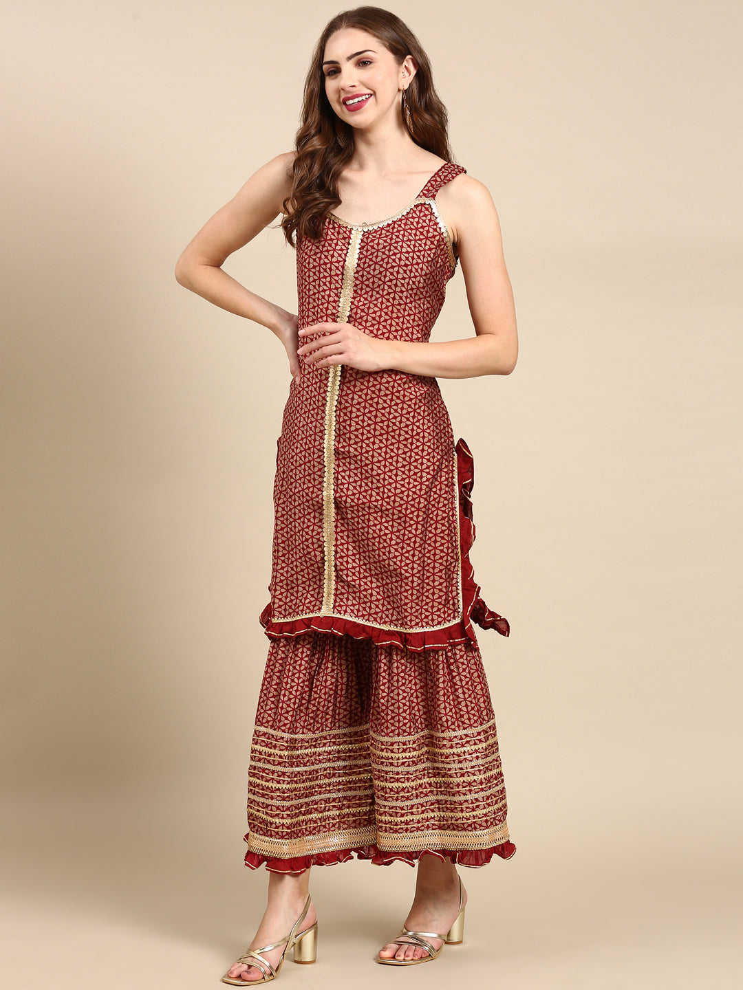 Women's Maroon Printed Kurta Set