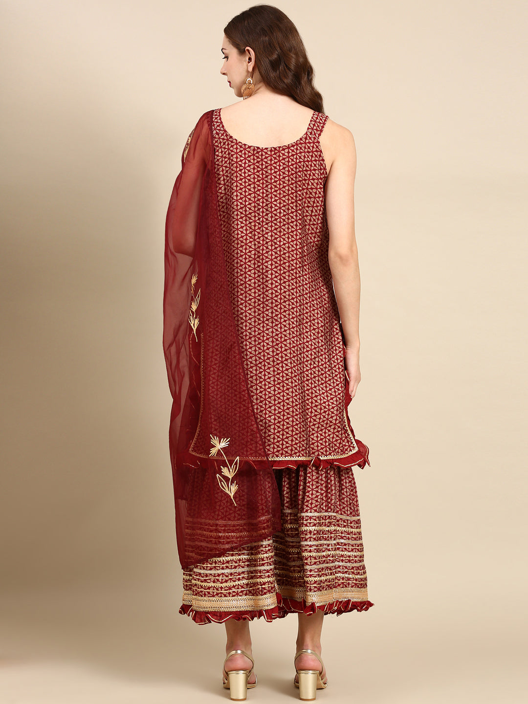 Women's Maroon Printed Kurta Set