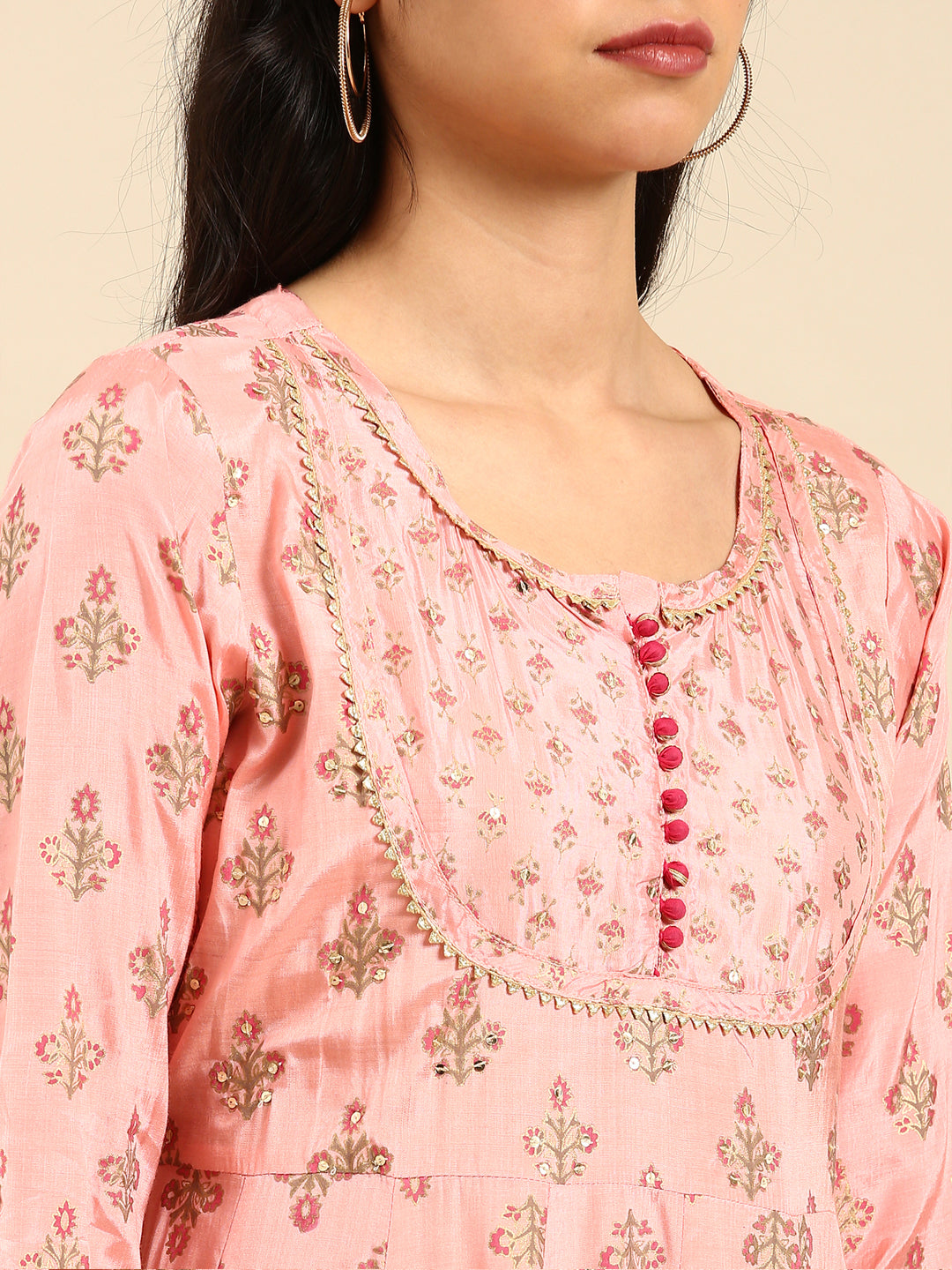 Women's Peach Printed Anarkali Kurta