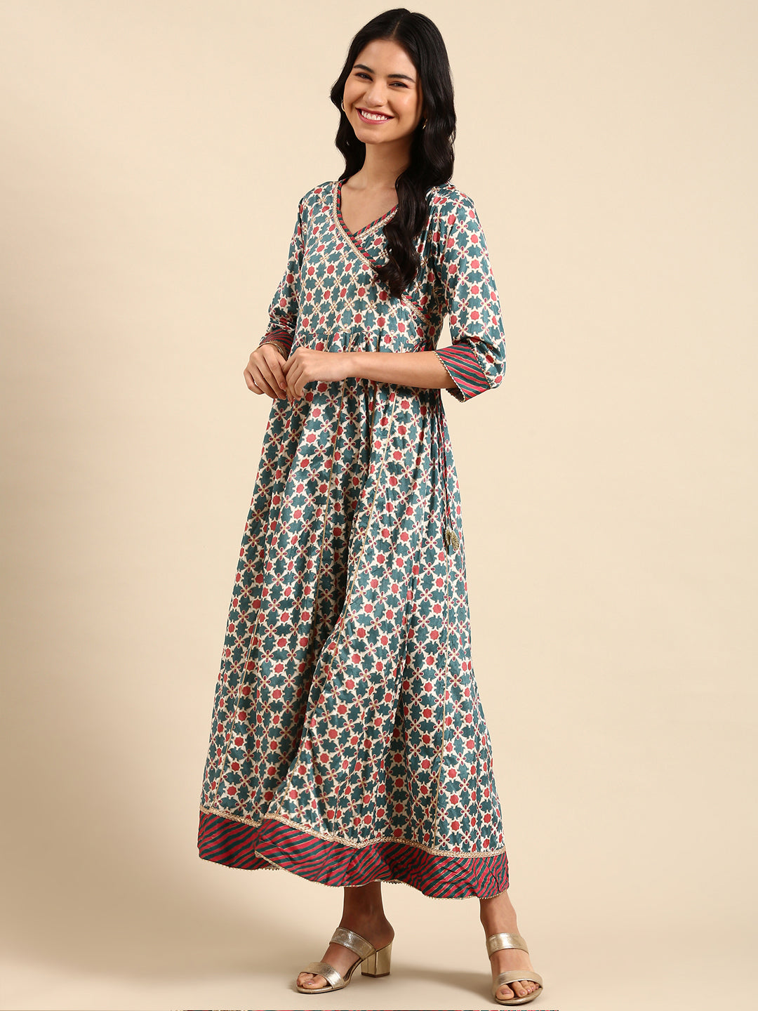 Women's Teal Printed Anarkali Kurta