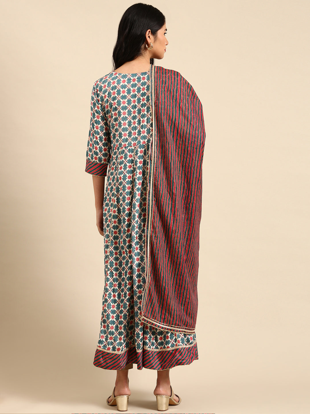 Women's Teal Printed Anarkali Kurta