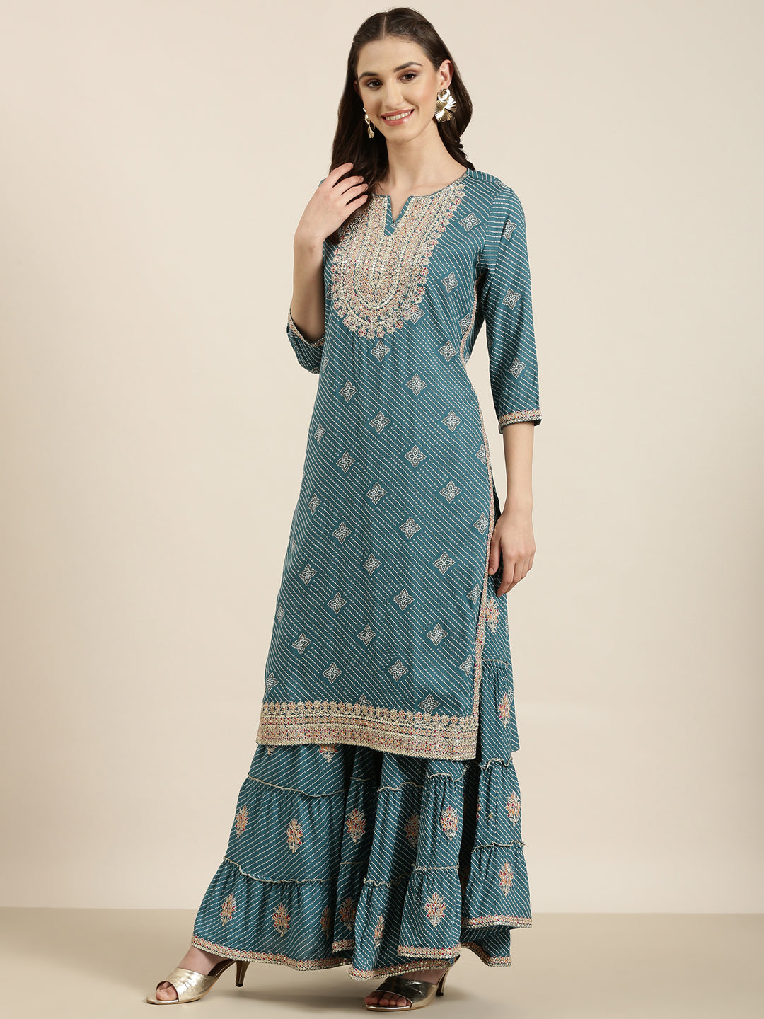 Women Teal Printed Kurta Set