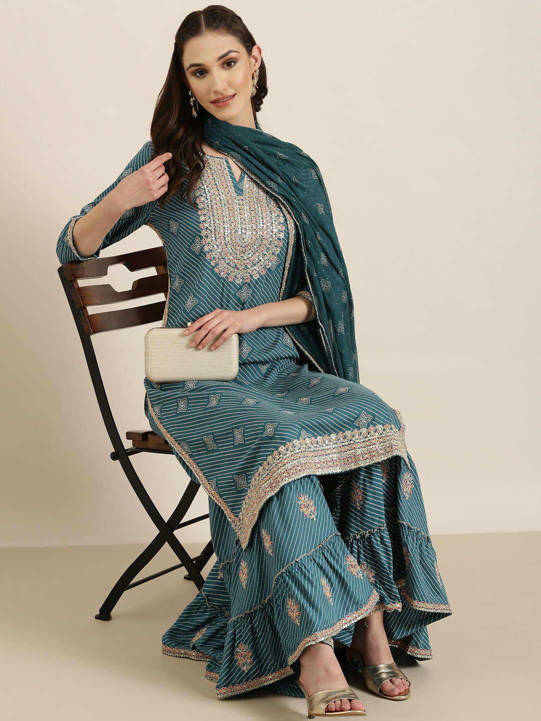 Women Teal Printed Kurta Set