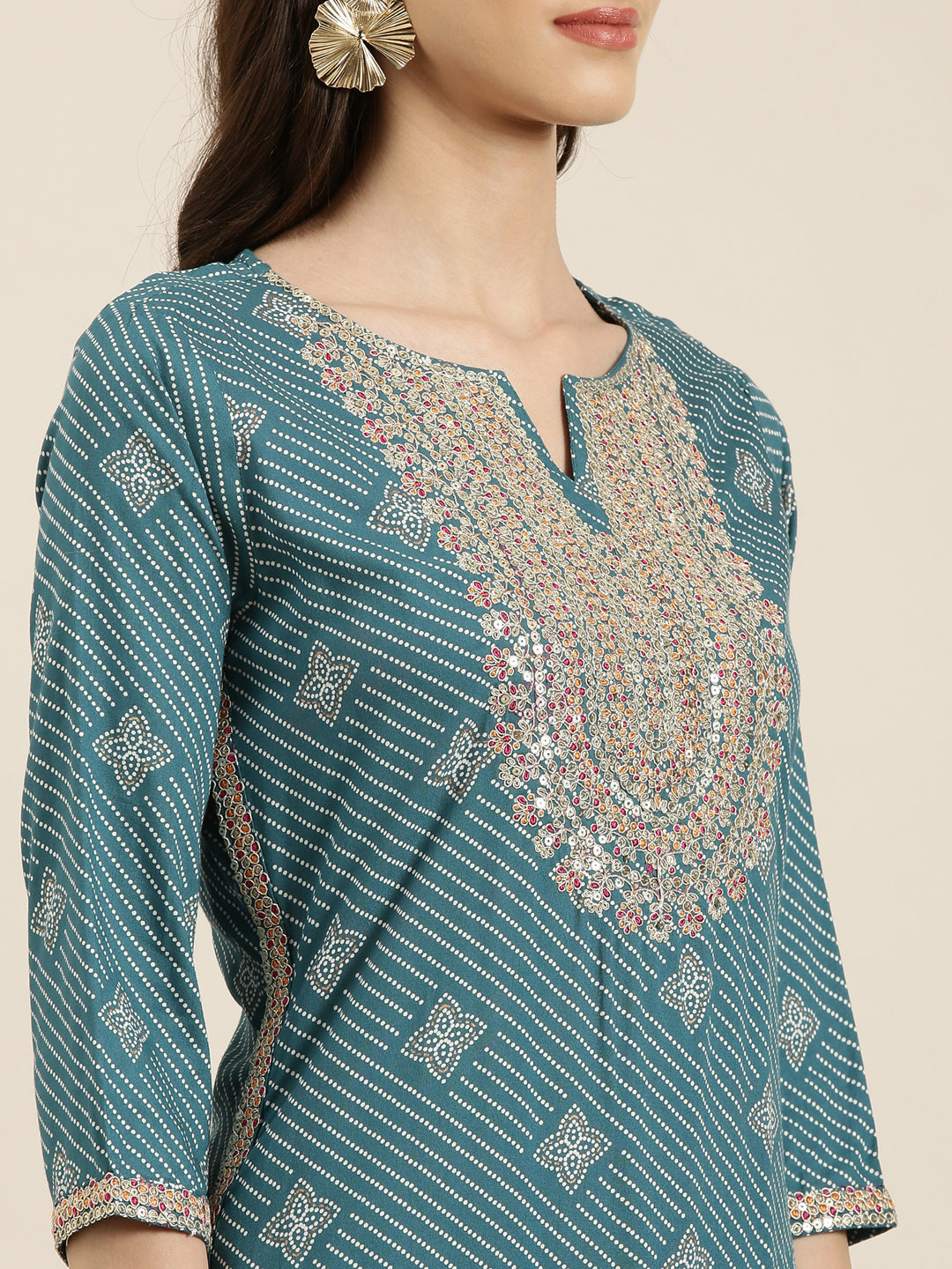 Women Teal Printed Kurta Set