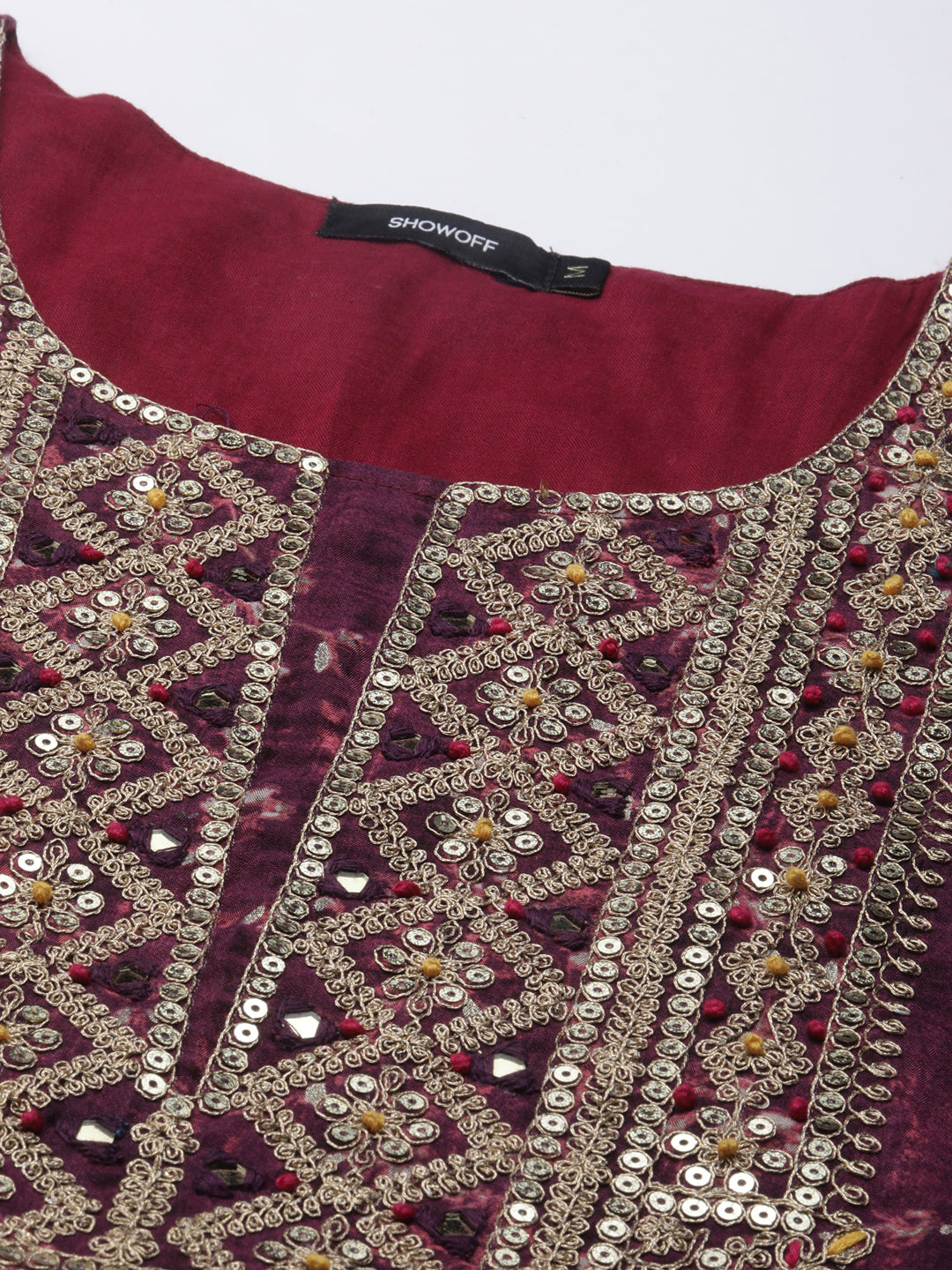 Women's Purple Floral Yoke Design Sequinned A Line Kurta Set With Dupatta