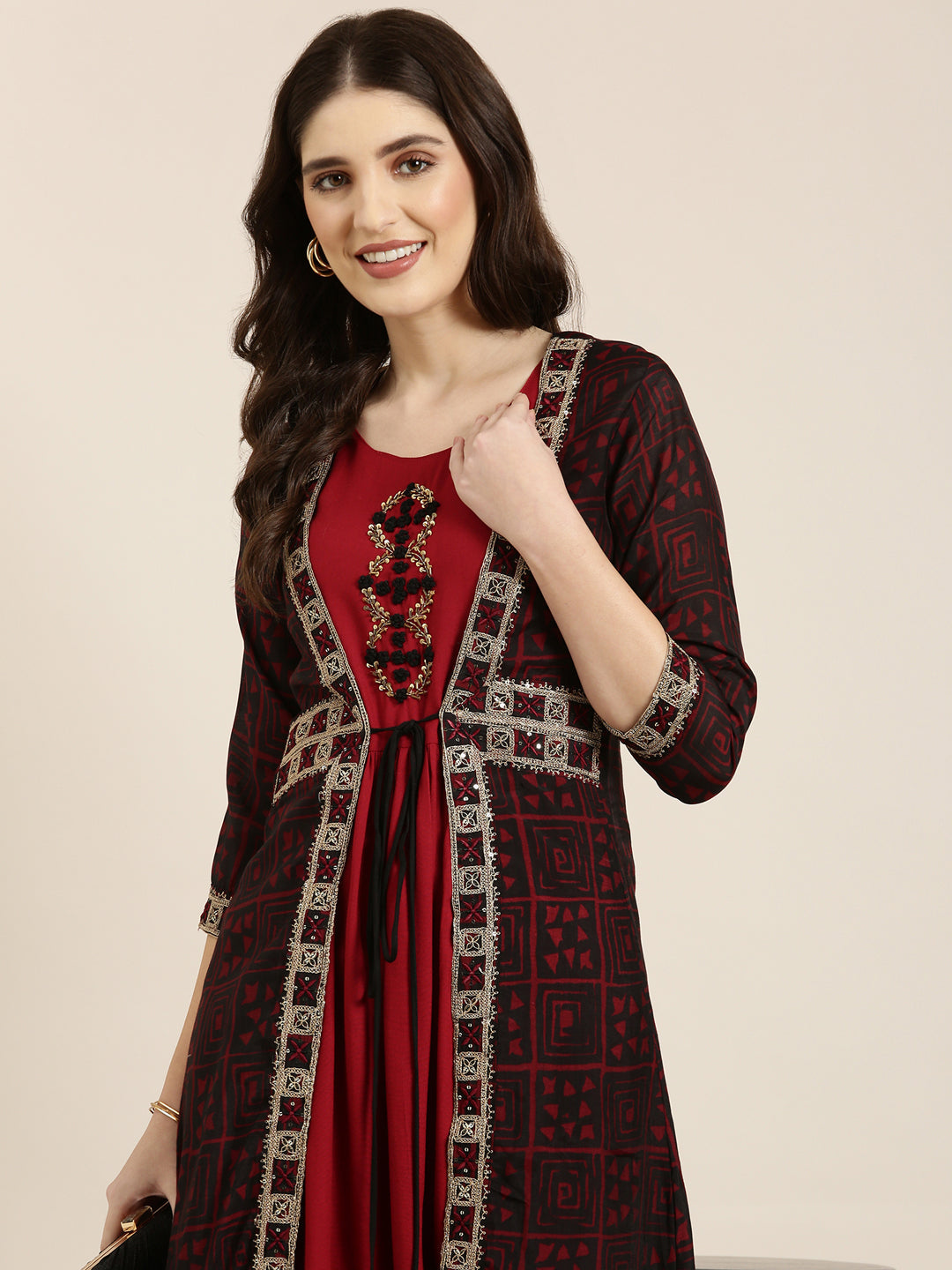 Women Maroon Solid Anarkali Kurta