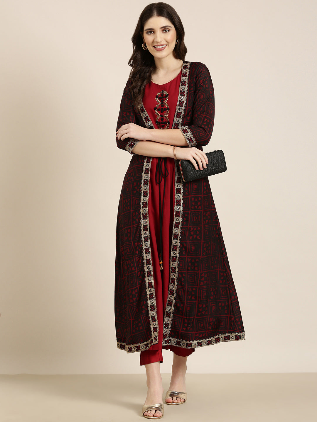 Women Maroon Solid Anarkali Kurta