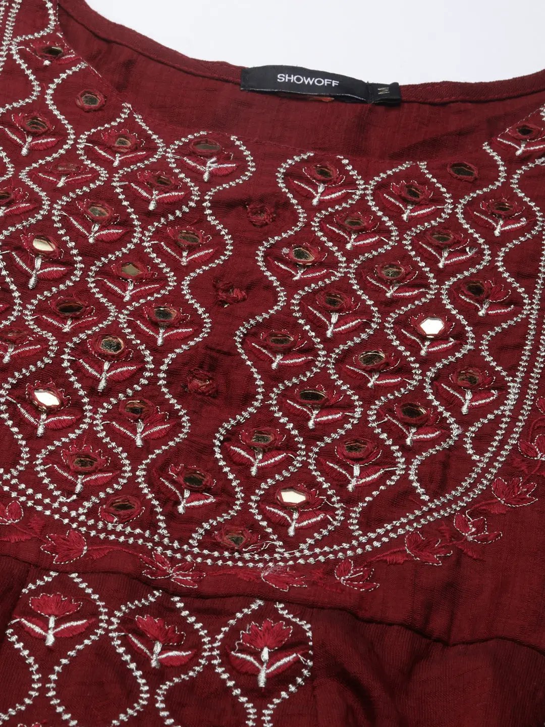 Women's Maroon Floral Kurta Set