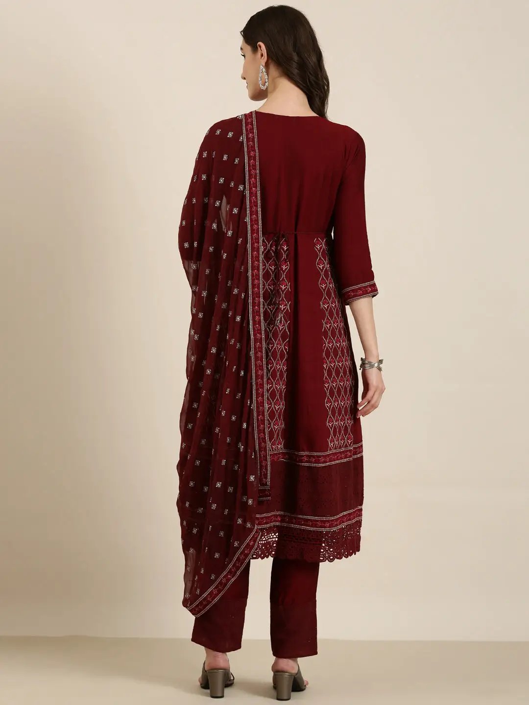 Women's Maroon Floral Kurta Set