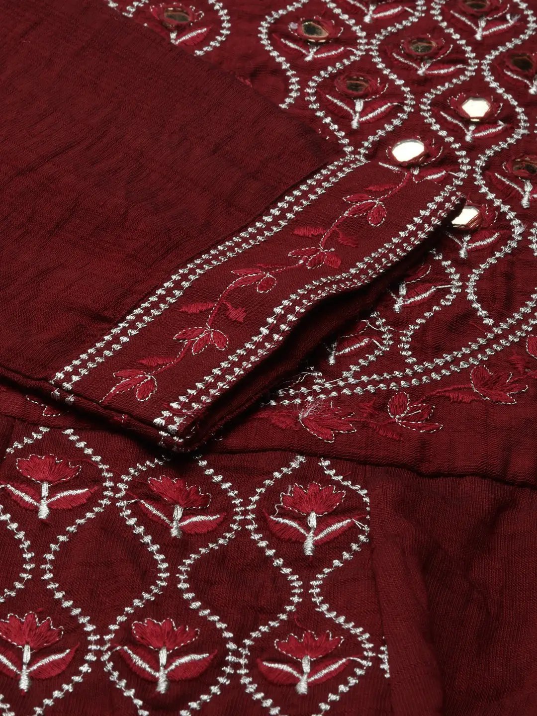 Women's Maroon Floral Kurta Set