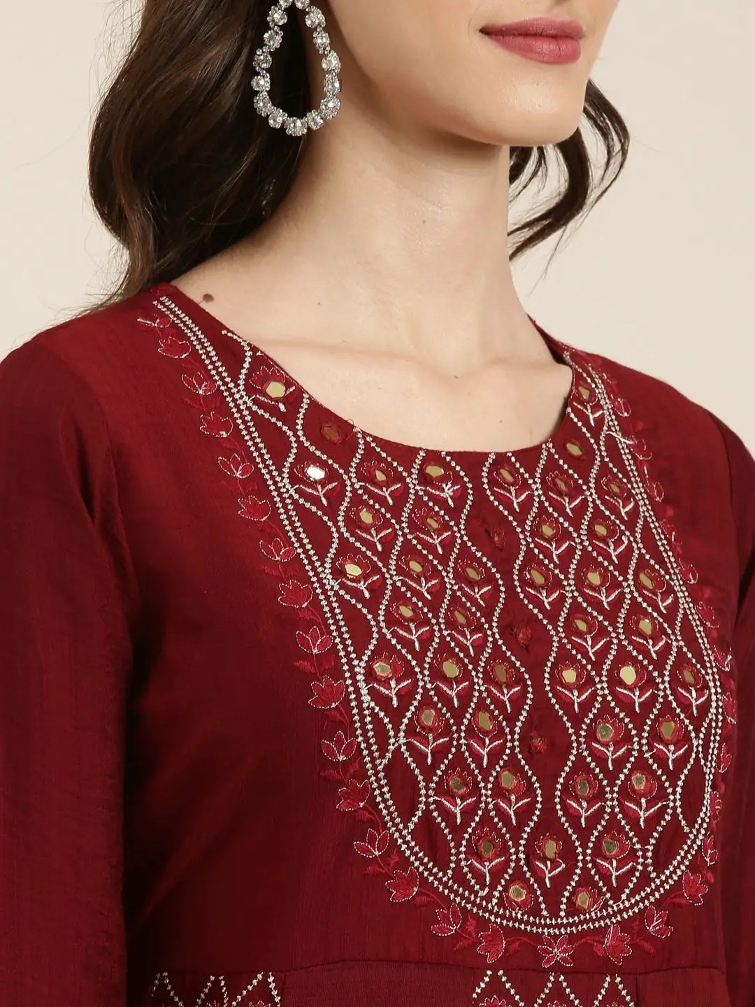 Women's Maroon Floral Kurta Set