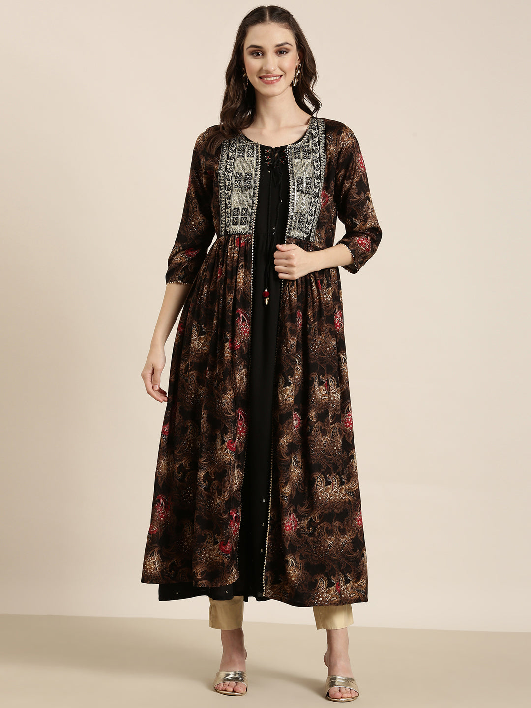 Women Black Floral Anarkali Kurta