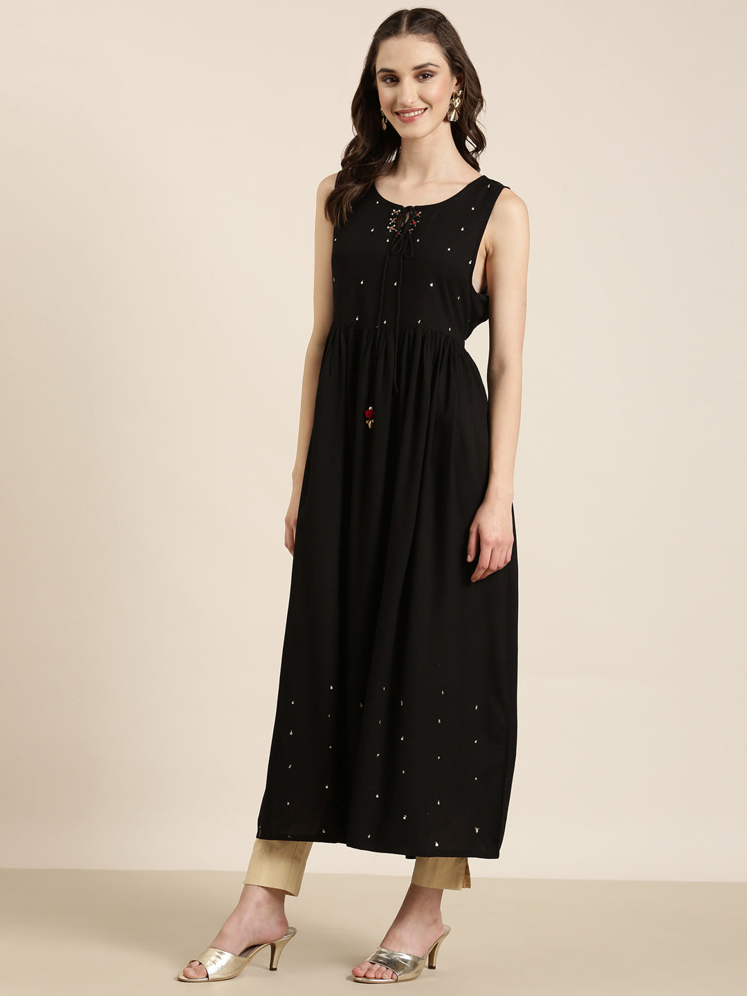 Women Black Floral Anarkali Kurta