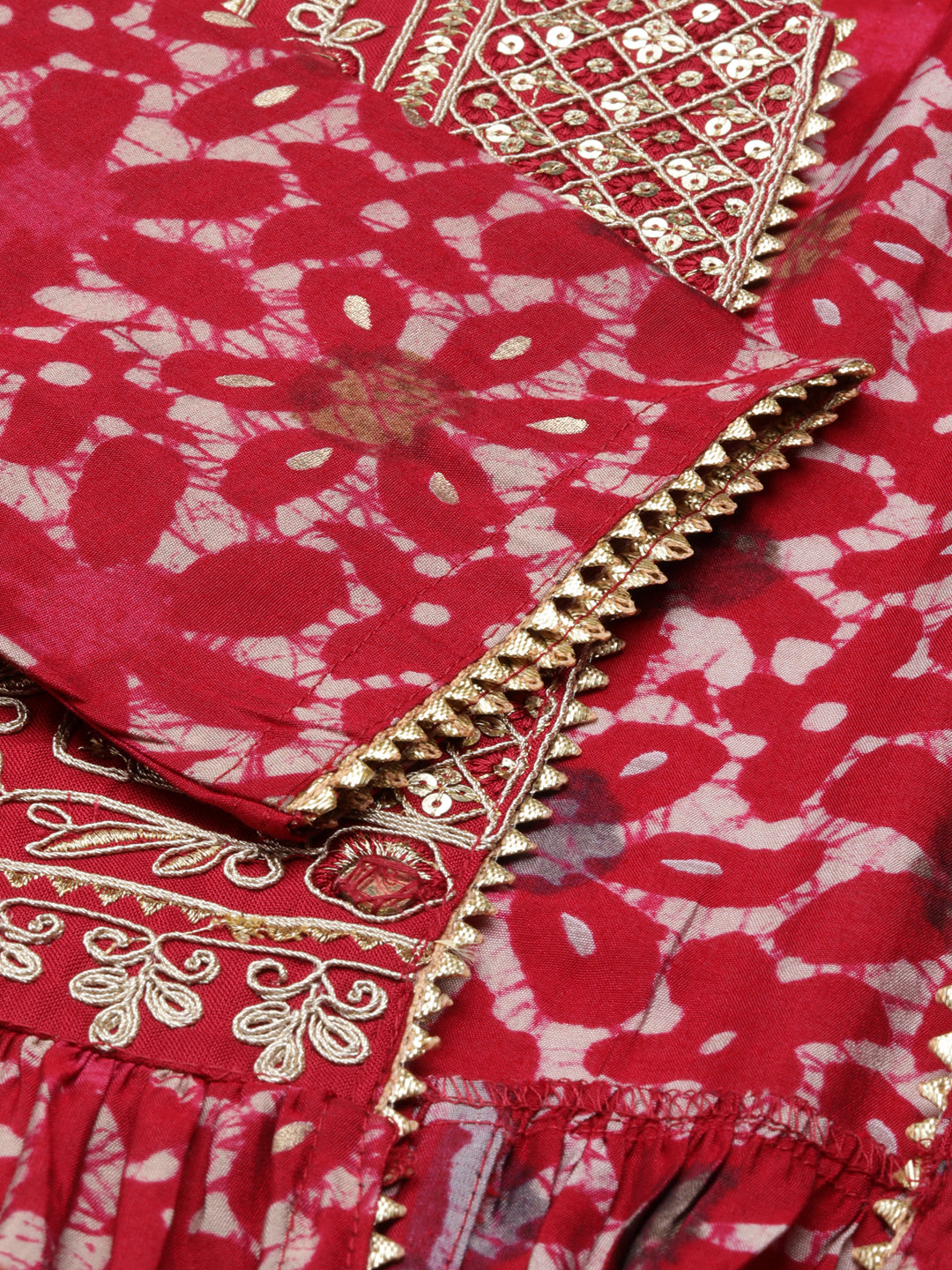 Women's Fuchsia Embellished Sequinned Anarkali Kurta With Shrug