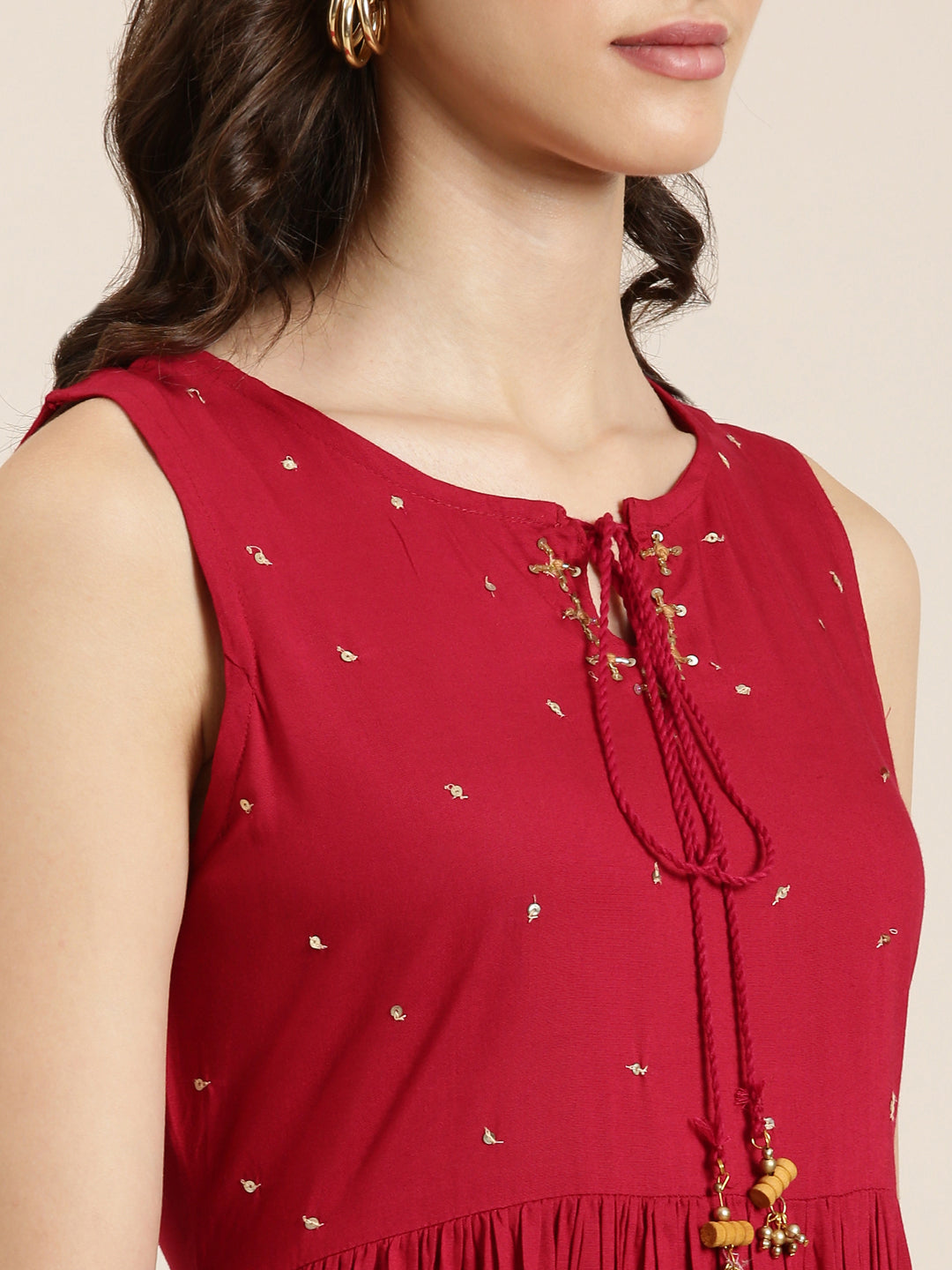 Women's Fuchsia Embellished Sequinned Anarkali Kurta With Shrug