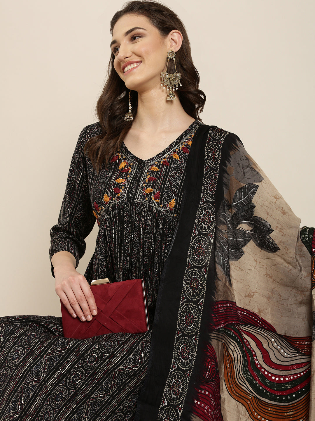 Women Black Printed Kurta Set