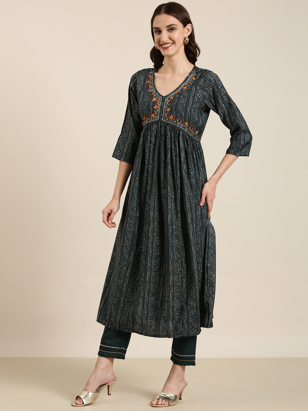 Women Teal Printed Kurta Set