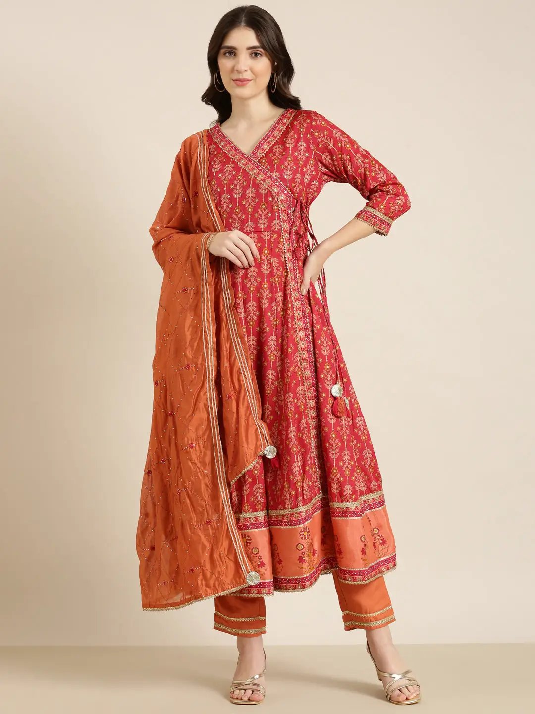 Women's Maroon Floral Kurta Set