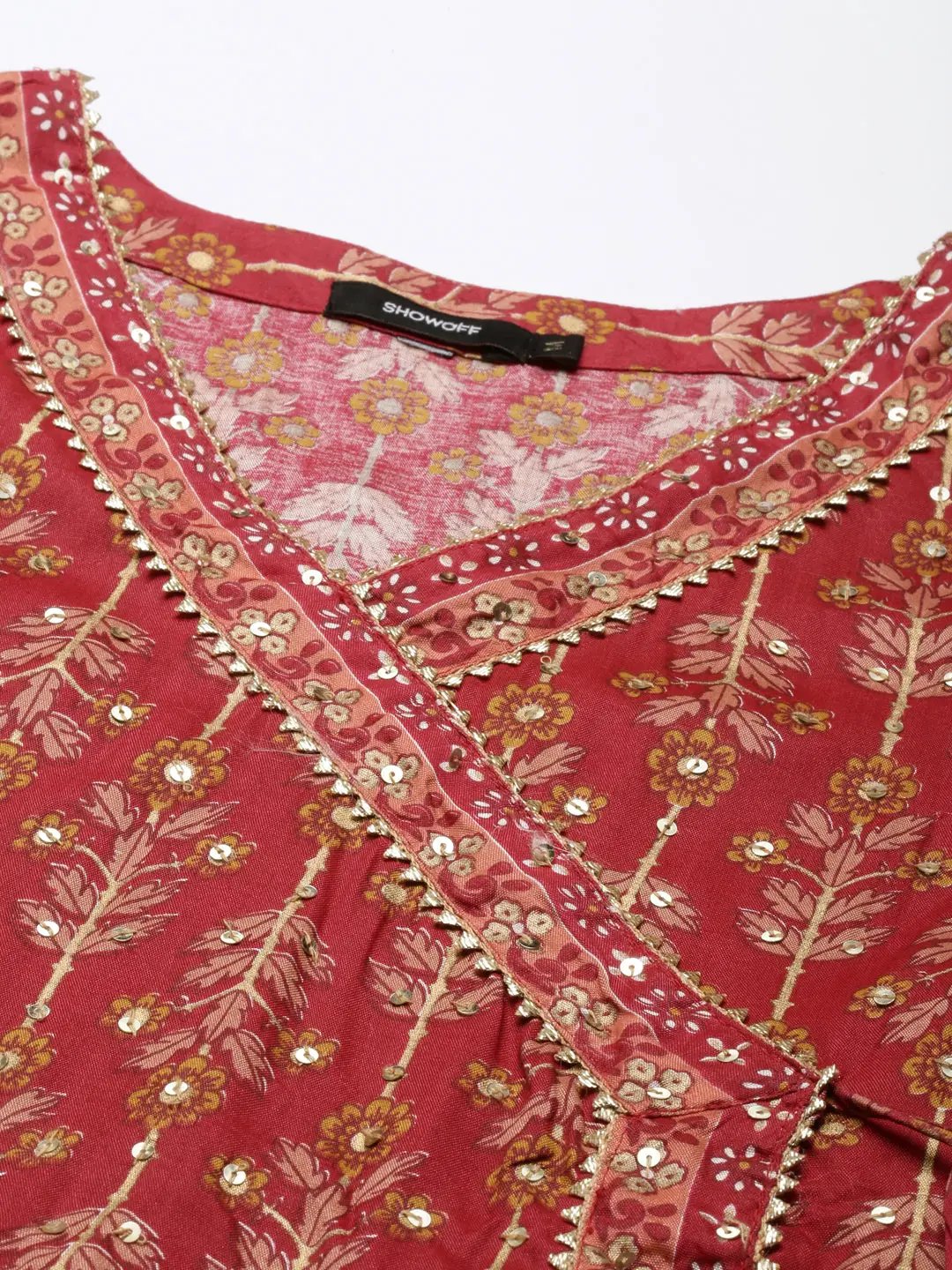 Women's Maroon Floral Kurta Set