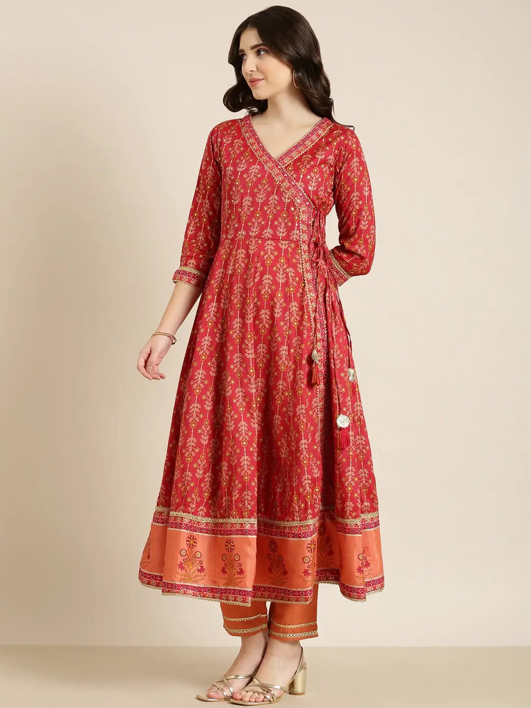 Women's Maroon Floral Kurta Set