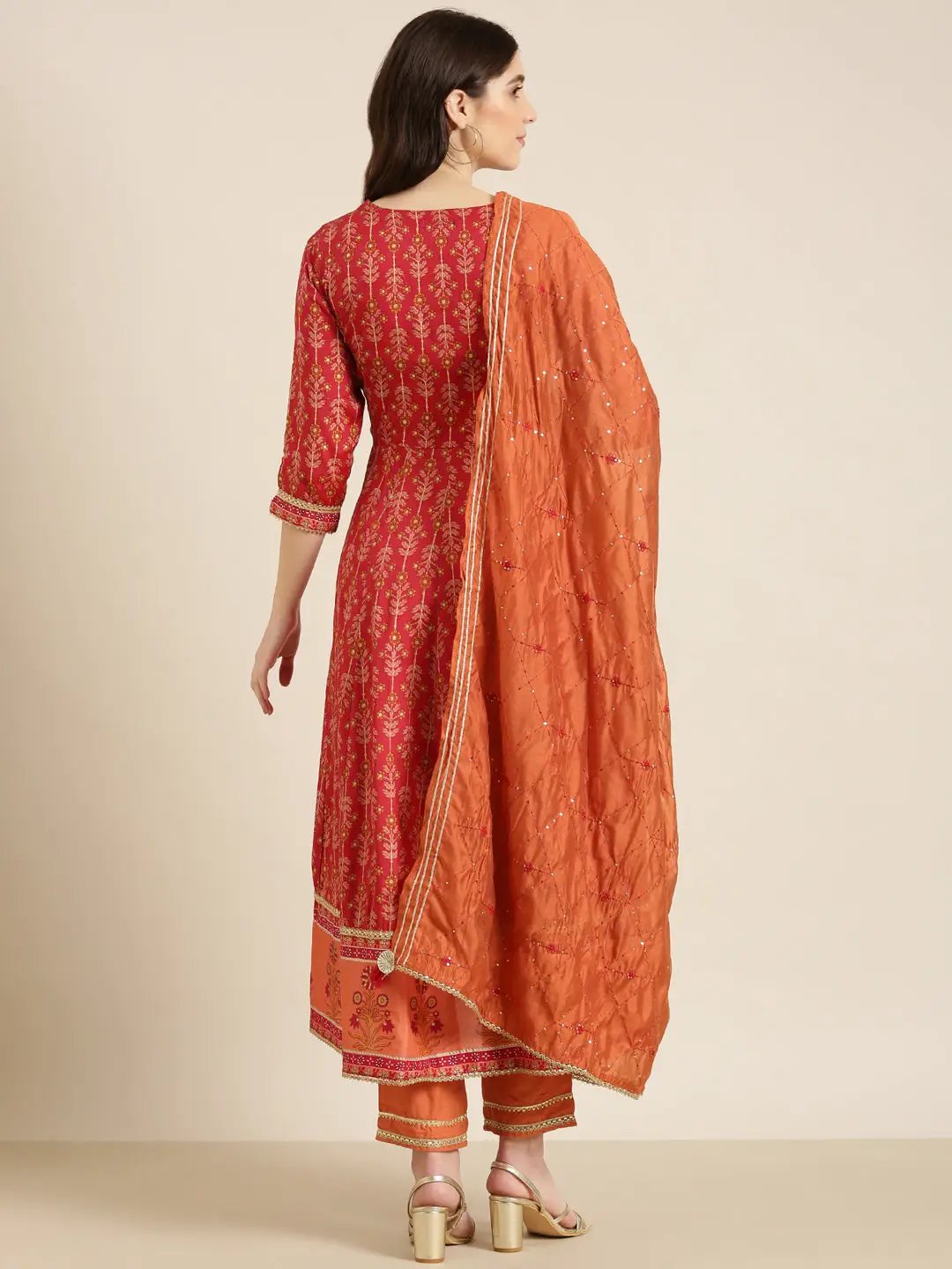 Women's Maroon Floral Kurta Set