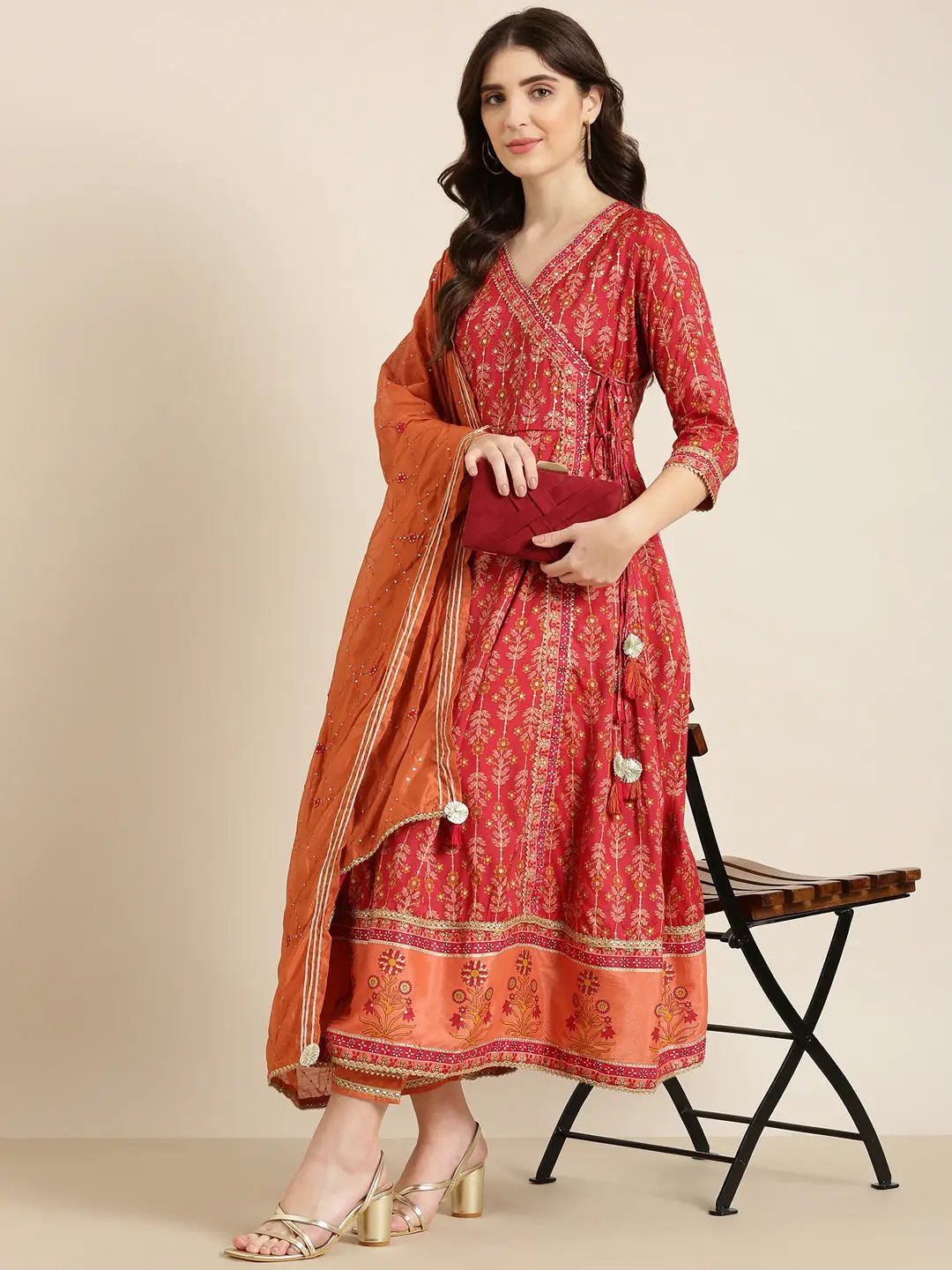 Women's Maroon Floral Kurta Set