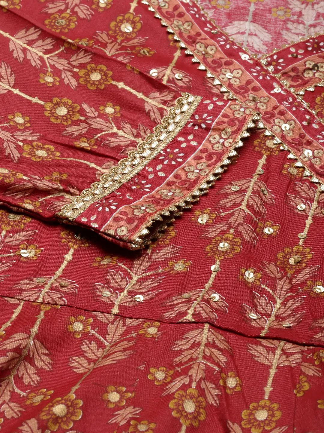 Women's Maroon Floral Kurta Set