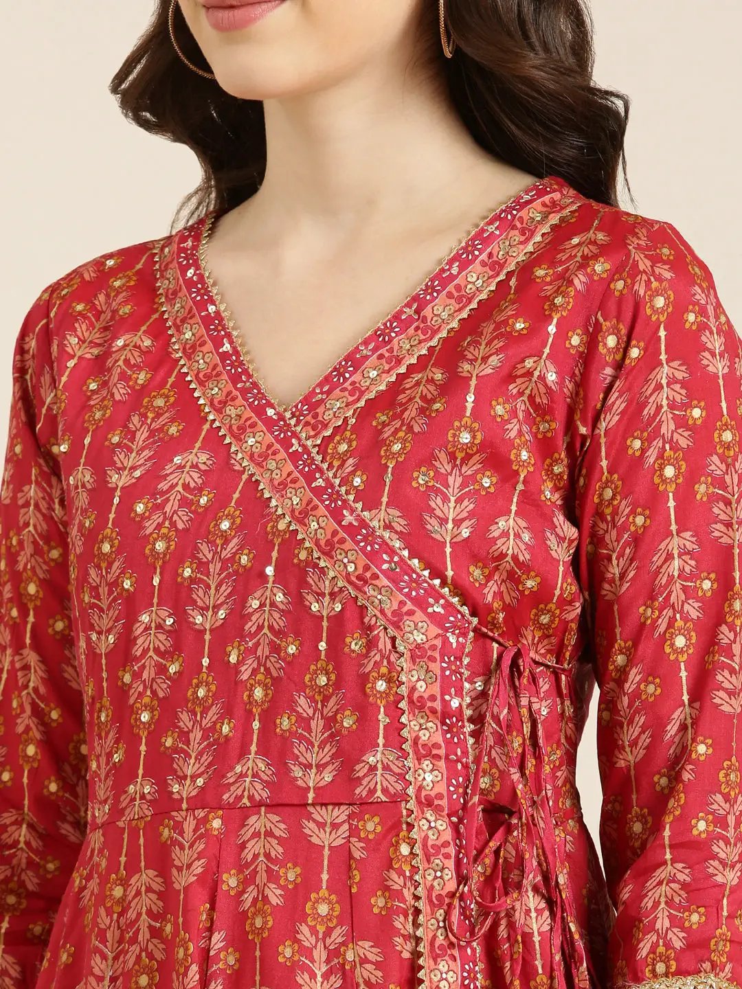 Women's Maroon Floral Kurta Set