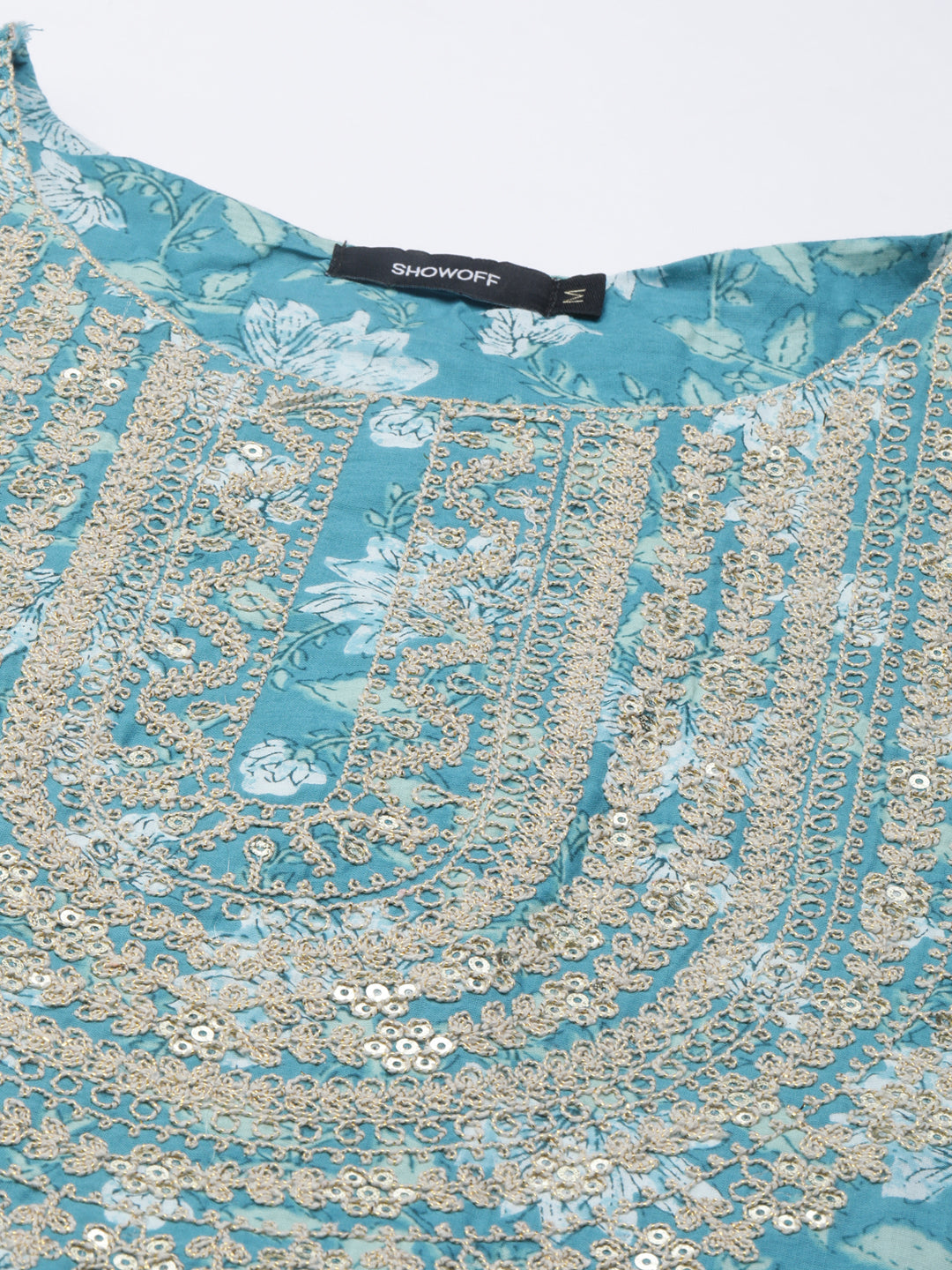 Women's Turquoise Blue Floral Printed Kurta Set with Dupatta