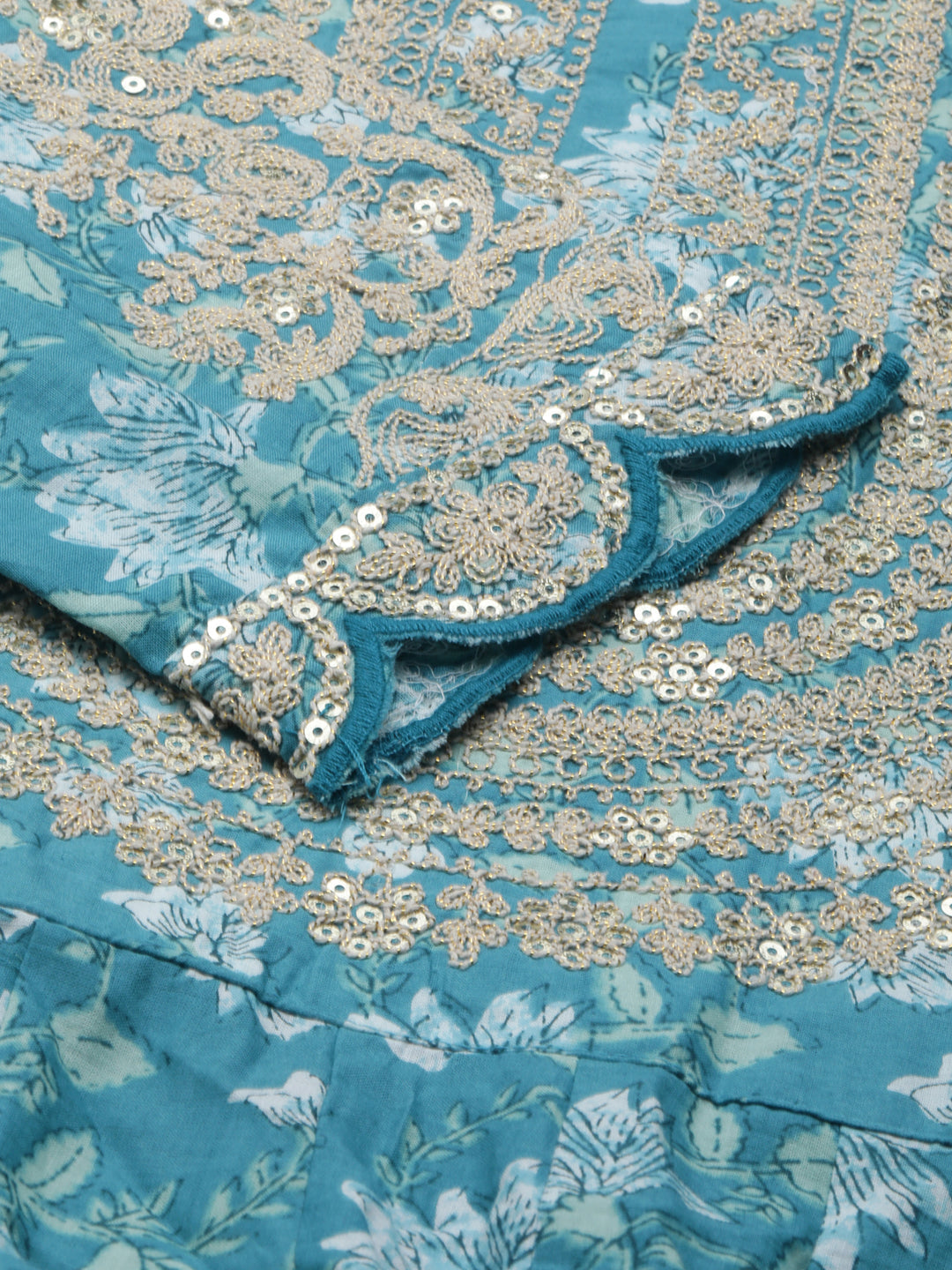 Women's Turquoise Blue Floral Printed Kurta Set with Dupatta