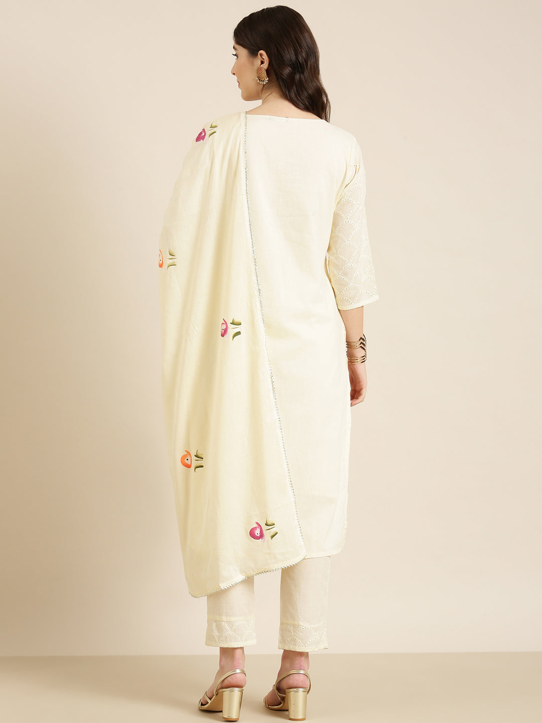 Women Cream Textured Kurta Set