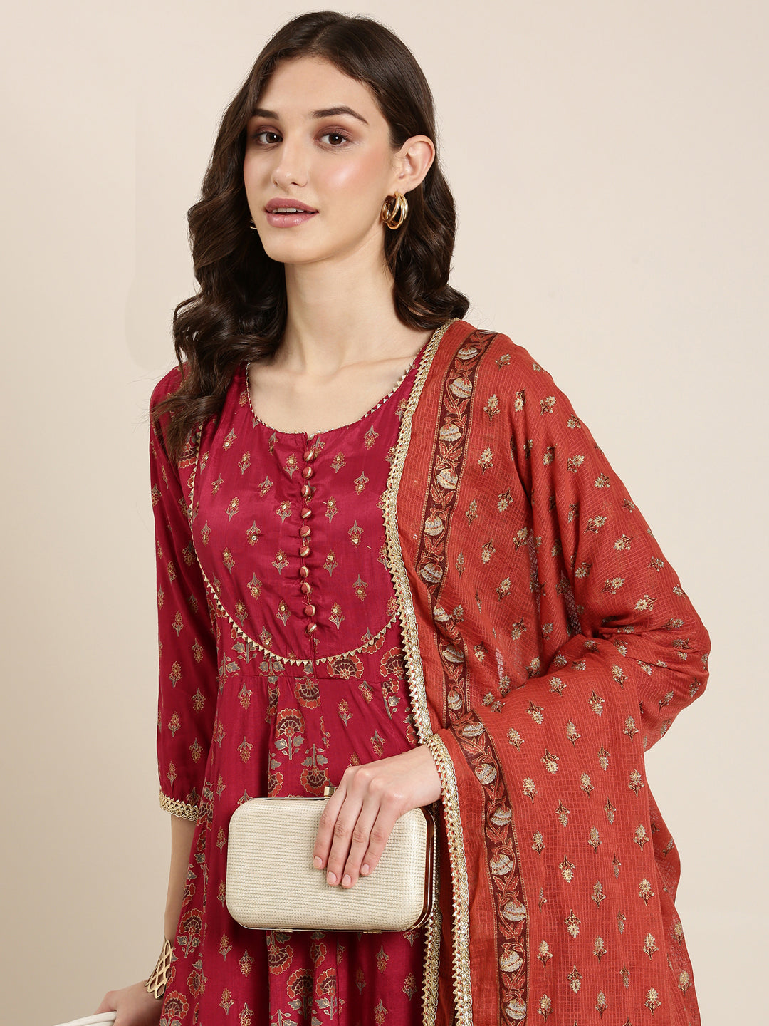 Women Maroon Floral Anarkali Kurta