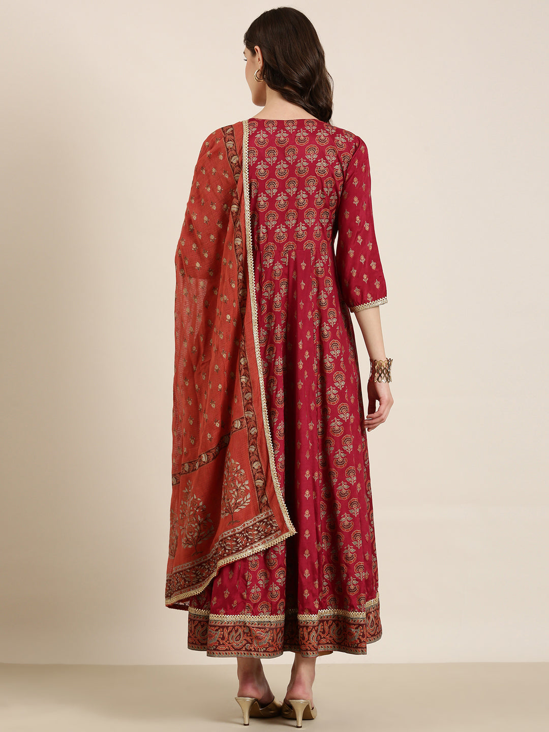 Women Maroon Floral Anarkali Kurta