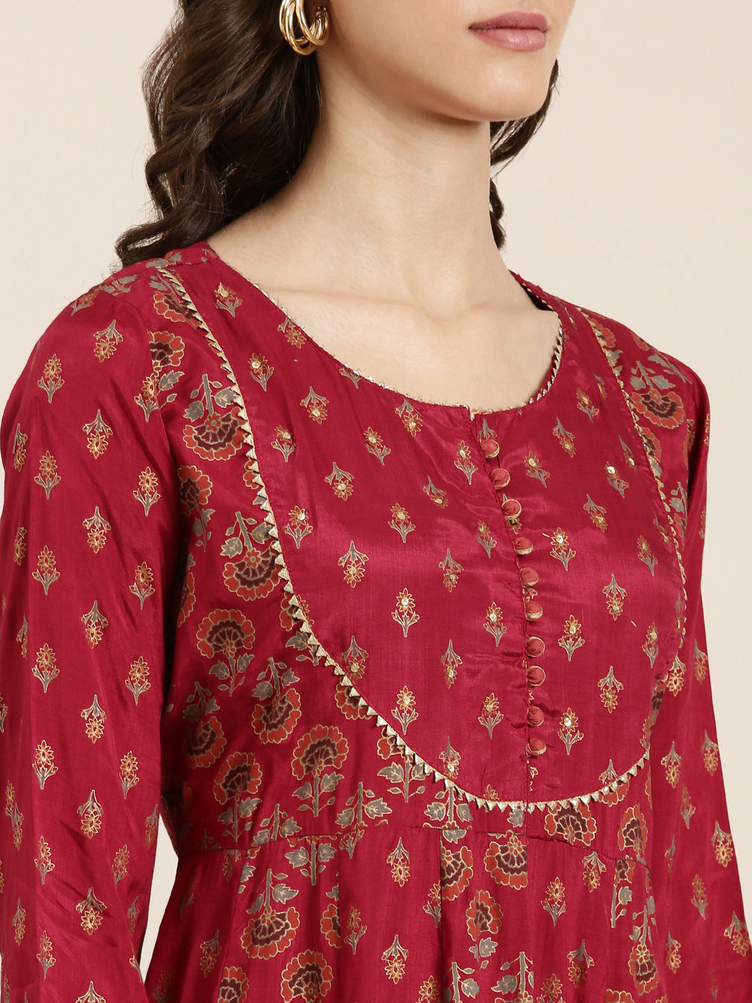 Women Maroon Floral Anarkali Kurta