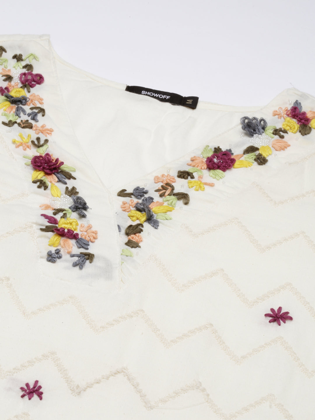 Women's Cream Floral Embroidered Kurta Set With Dupatta